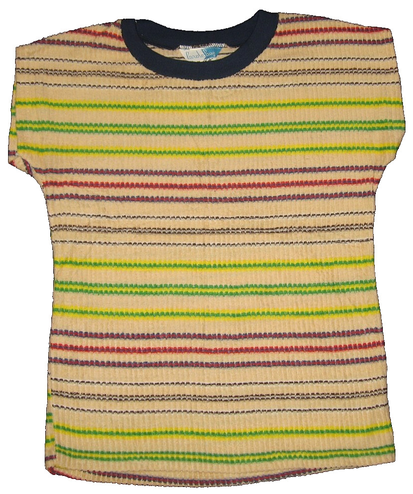 NOS Vtg 60s-70s Groovy Striped CAROLE SUE Cap Sleeve Cut-Velour Top Tee S/M