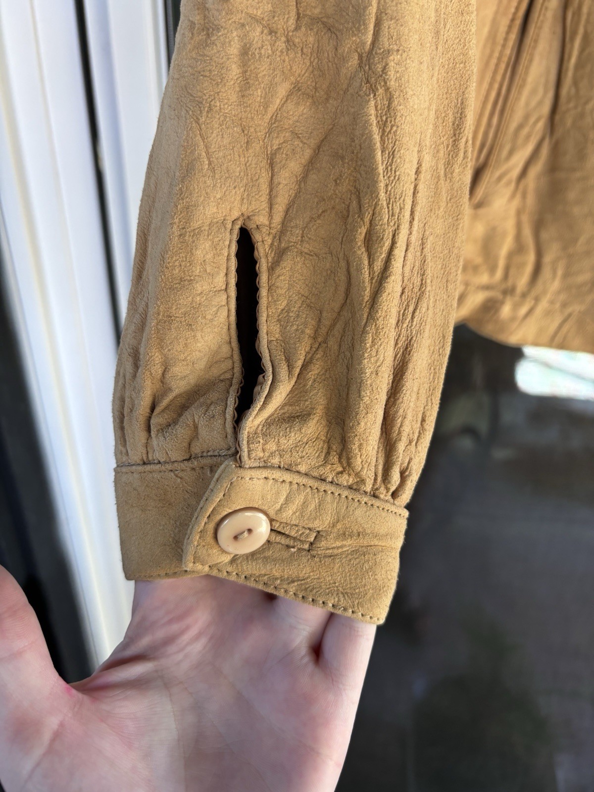 Vintage Leather Jacket Soft Tan Rafael Women’s Size 6 Button Up Pockets Lined