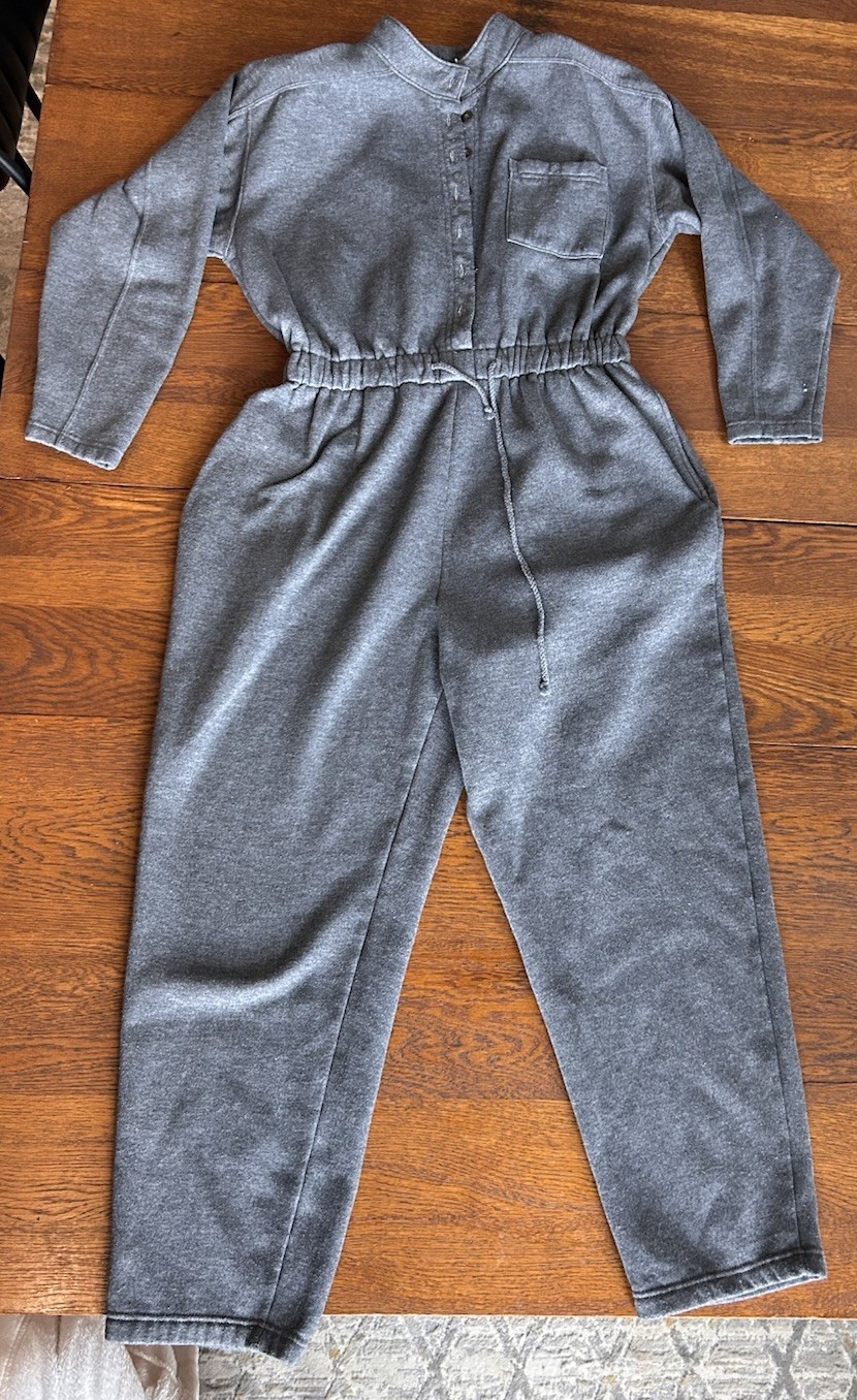 Vintage Elle Macpherson jumpsuit one peice gray sweat outfit romper athleisure L