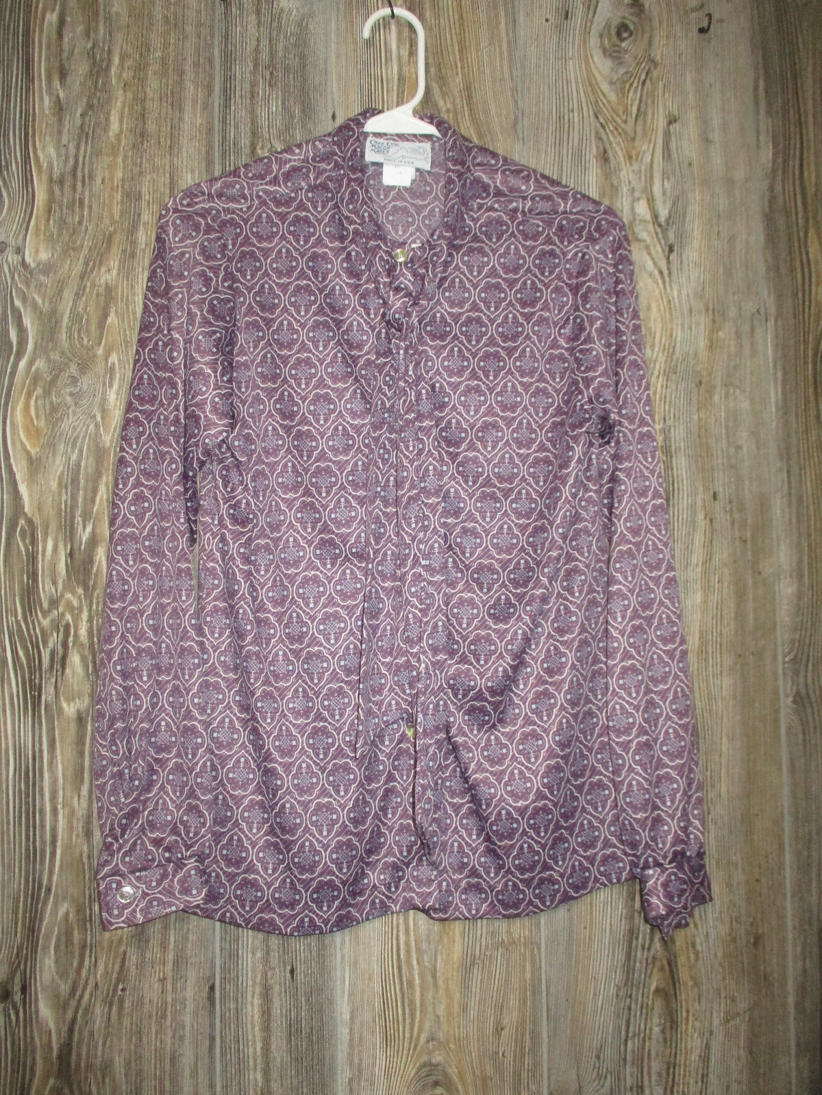 Vitg 80s Cape Cod Match Mates Purple Print Long Slv Top Size 14 Made in USA