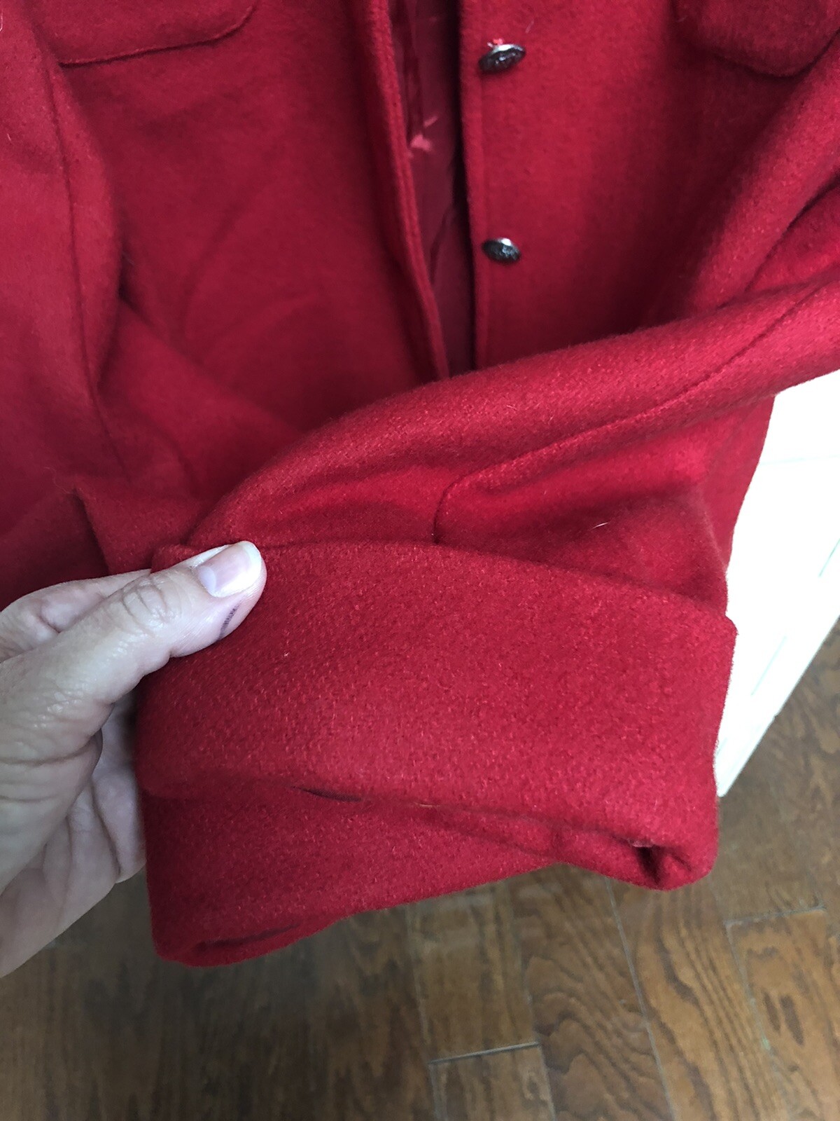 British Khaki Womens Size 12 Red Wool Blazer Faux Fur Collar Button Up Academia