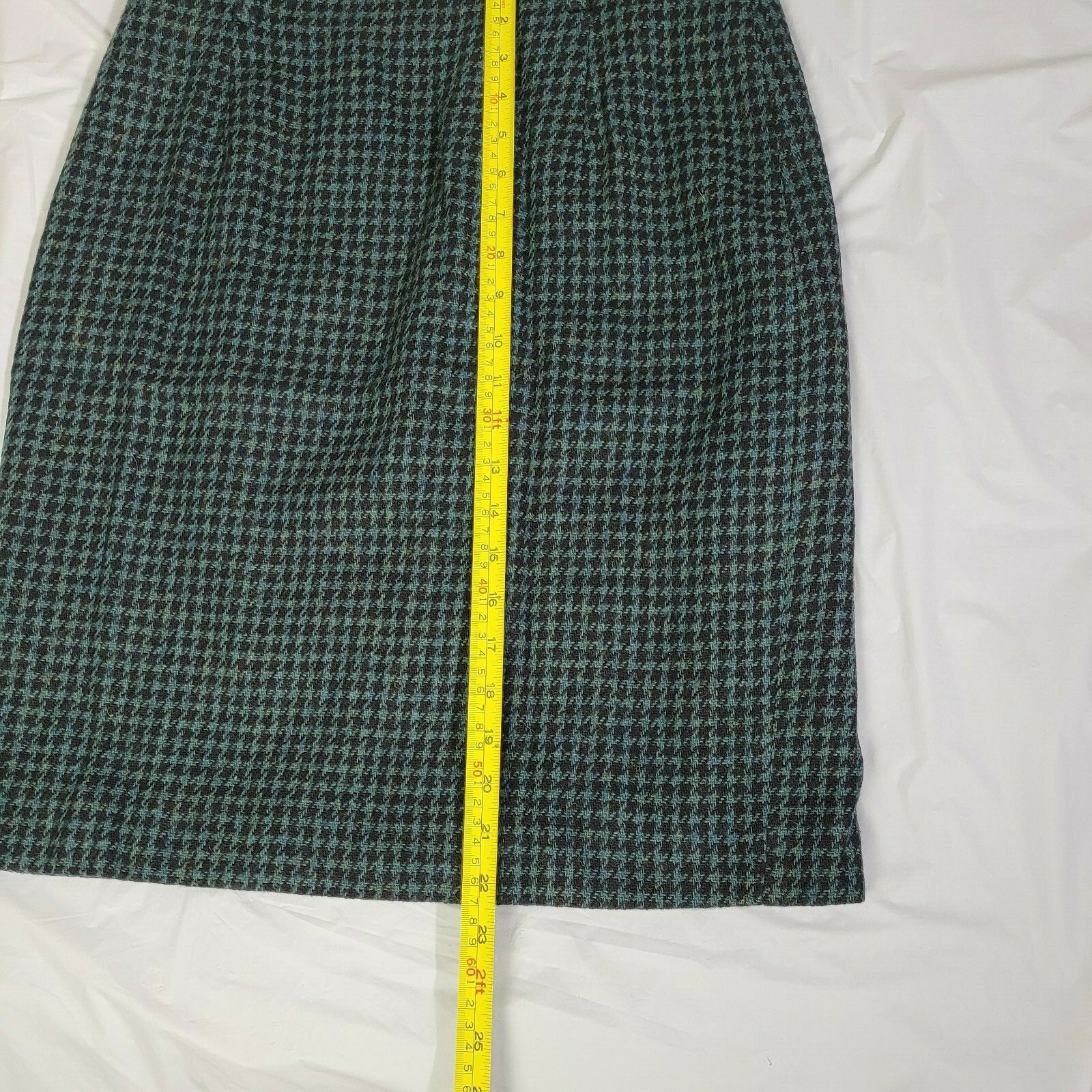 Jones New York Skirt Womens Sz 12 Tattersall Plaid Wool 90s Vintage Navy & Green