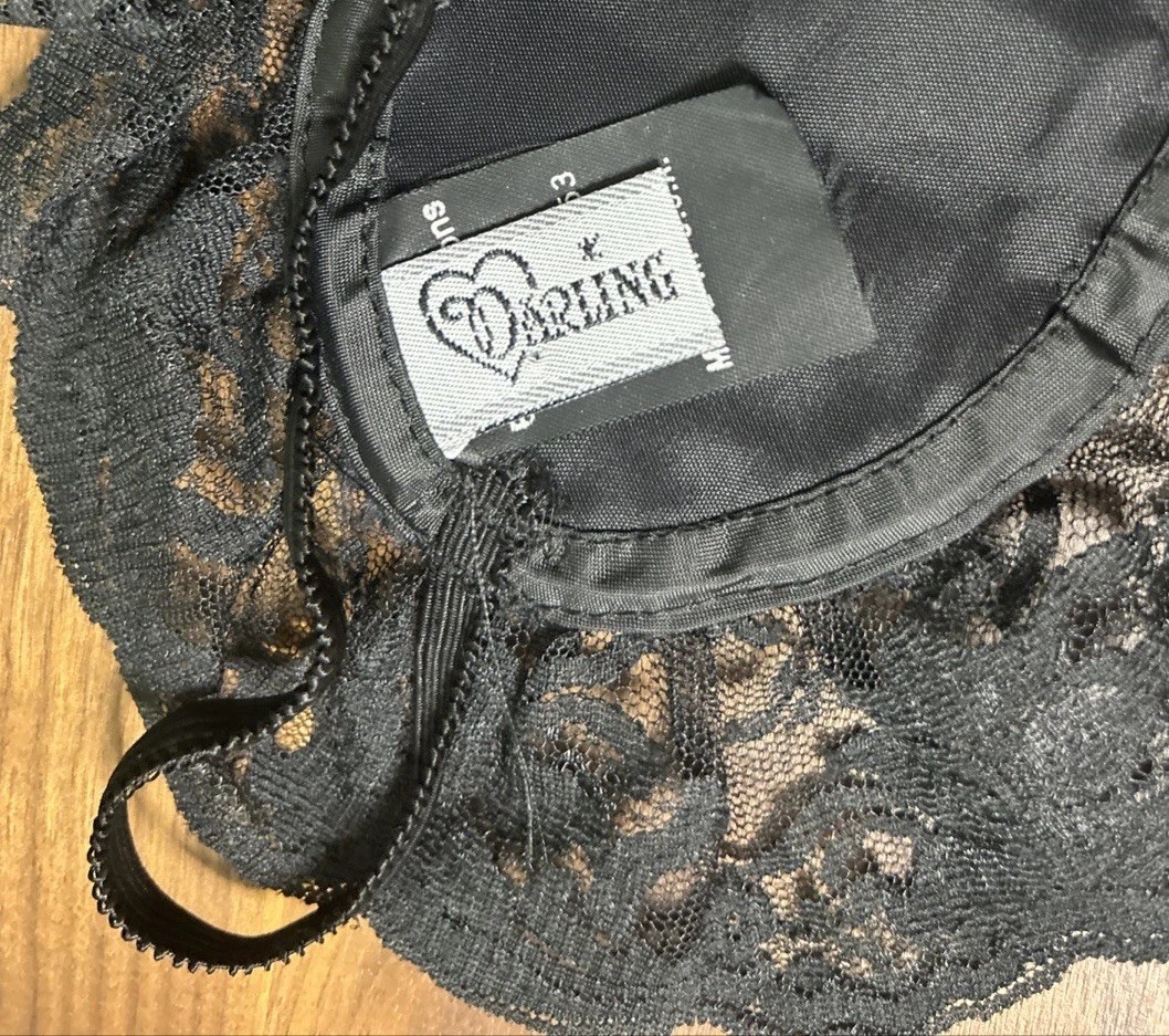 Vtg Nylon STRING Thong Panties HEART Shaped RARE Darling Body USA Bow Lace Pinup