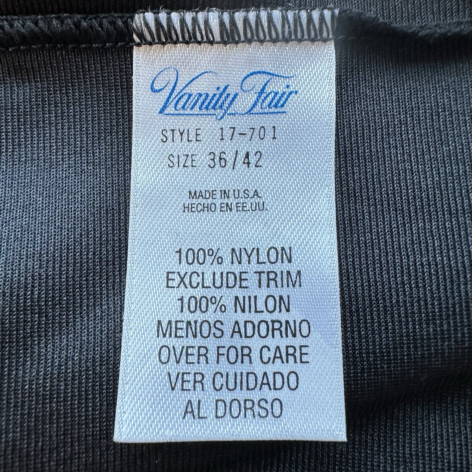 Vintage 90s Y2K Vanity Fair Black Nylon Lace Trim Camisole Made in USA Sz Medium