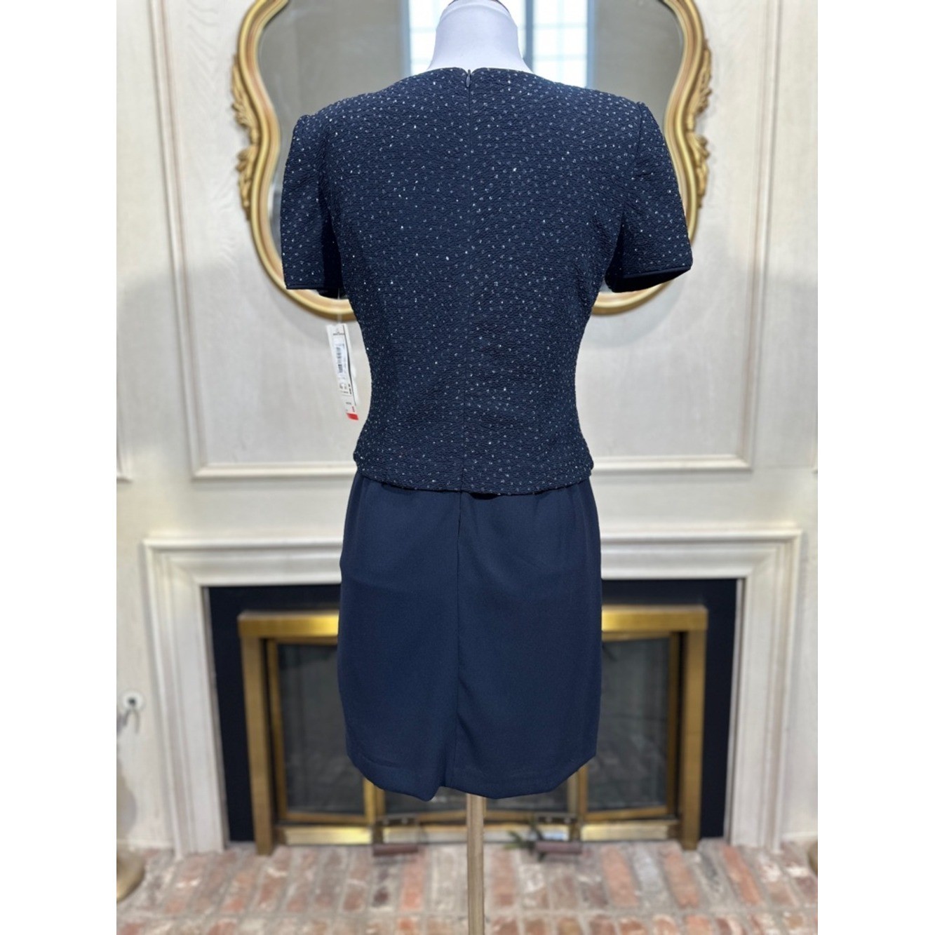 Jessica Howard Dress Size 8 Petite Vintage Navy Sequin Evening 90s Luxe