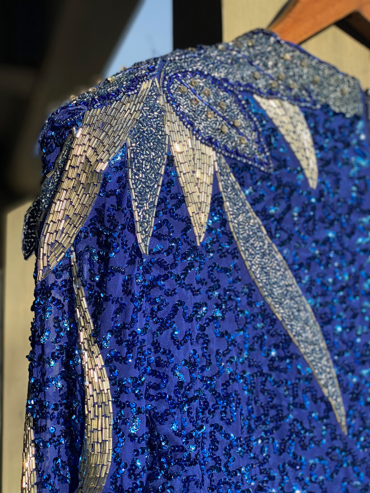 NOS Vintage Oleg Cassini Sapphire Silk Sequin Full Length Dress Size 10 w/ tags