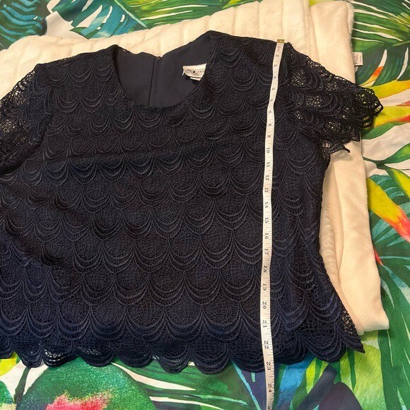 Vintage SL Fashions 14W/16W Dark Blue Lace Layered Church Office Cropped Blouse