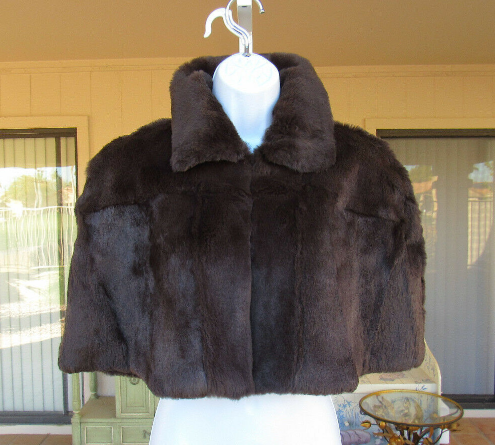 VTG 1990 2000s? NYGARD COLLECTION ANGORA RABBIT FUR CAPE PETITE 10-12 DARK MOCHA