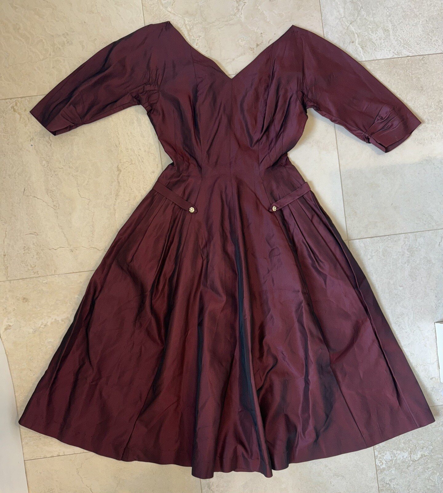 Gorgeous VTG Jonathan Logan BURGUNDY TAFFETA Party Tea Dress XS