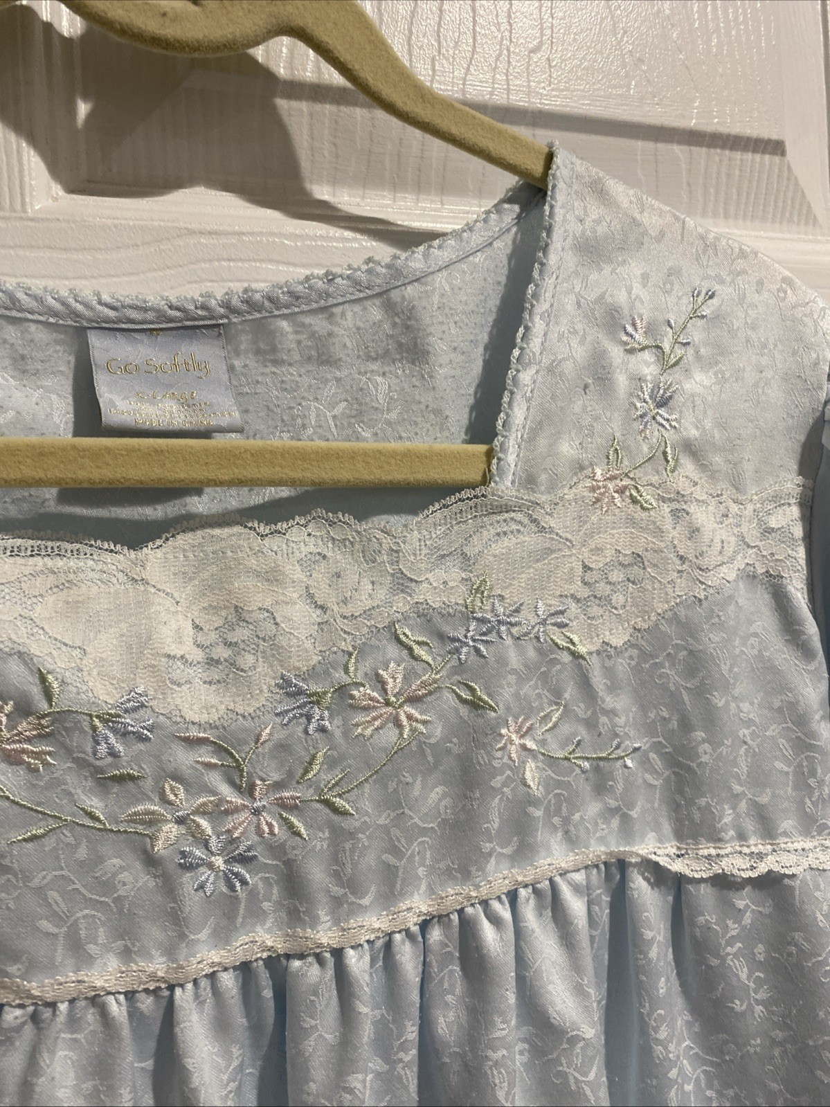 Go Softly Light Blue Long Nightgown with Embroidery And Lace Detail Size XL