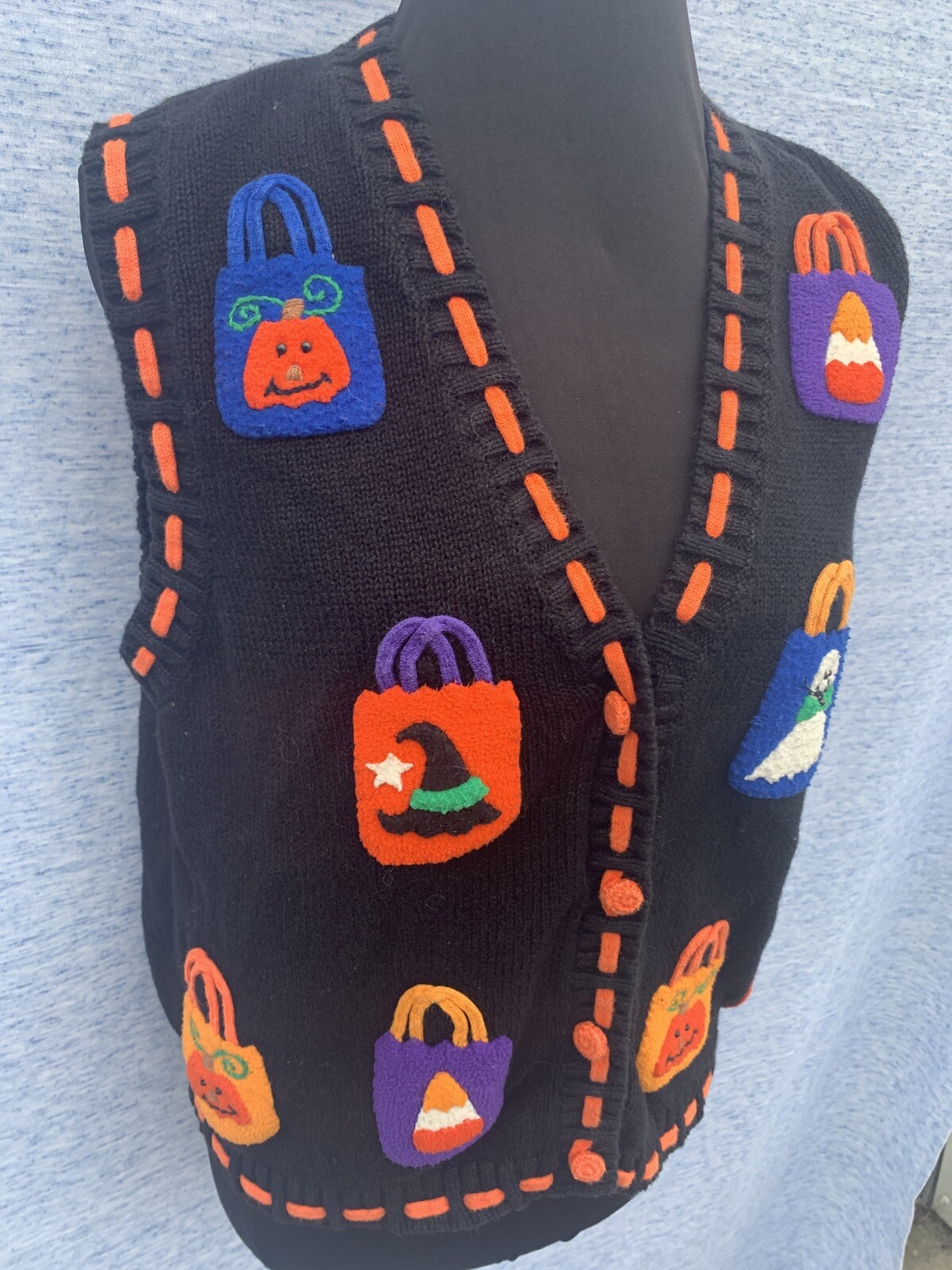 MANDAL BAY Trick Or Treat Bag Candy Bag Black Cat Sweater Vest Size S ❤️sj17j17
