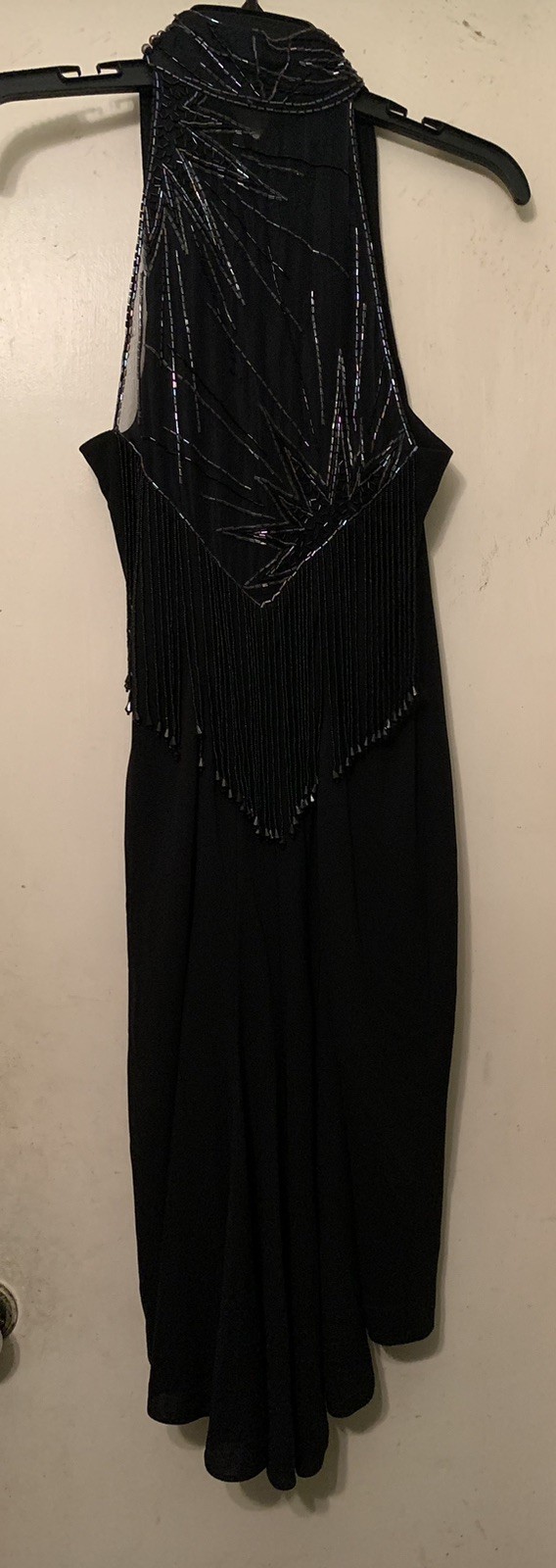 💥VGT 1980s Casadei Halter Beaded Sleeveless Cocktail Dress Black Pencil Dress