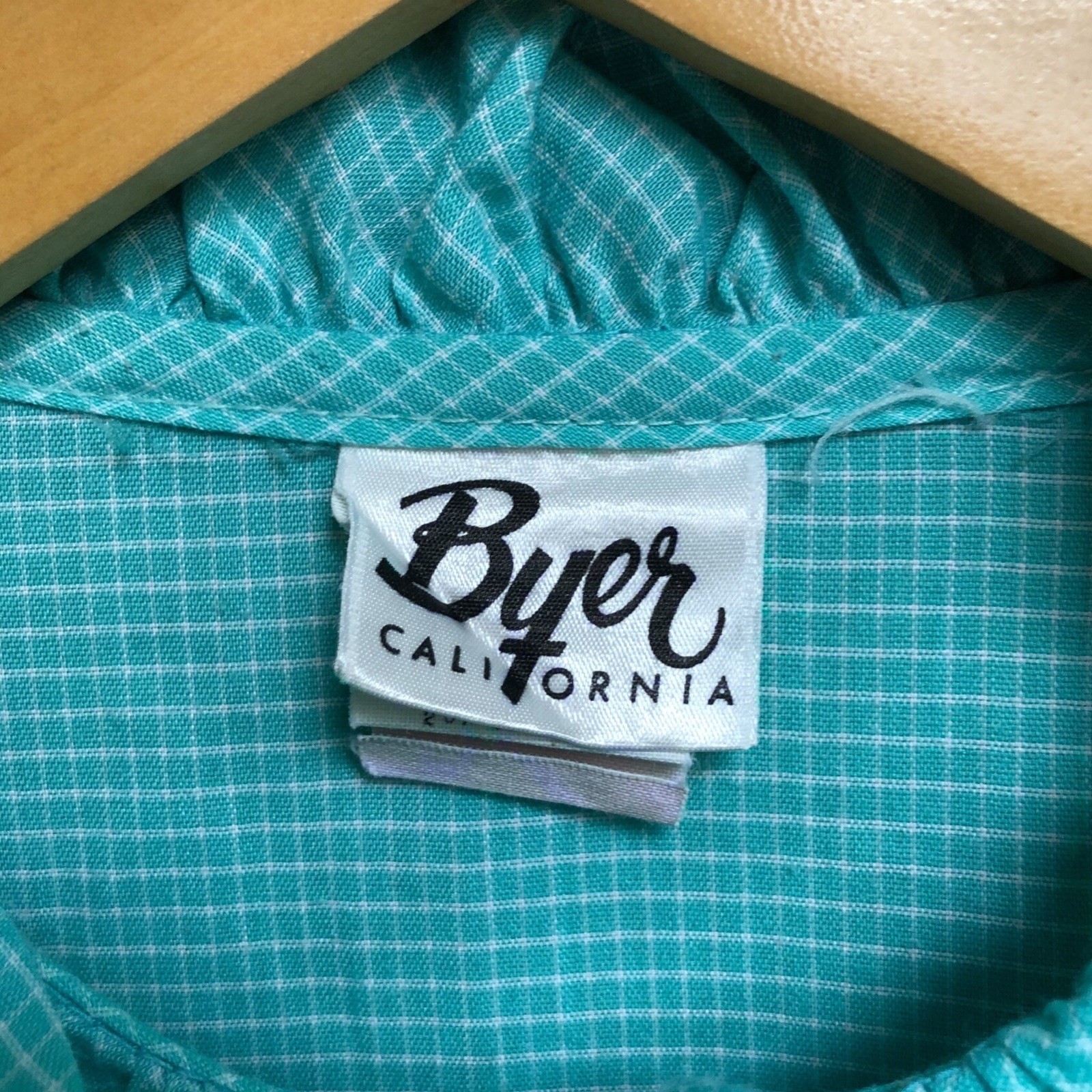 Vintage 60s/70s Byer California Retro Teal Ruffled Button Front Blouse Women’s L
