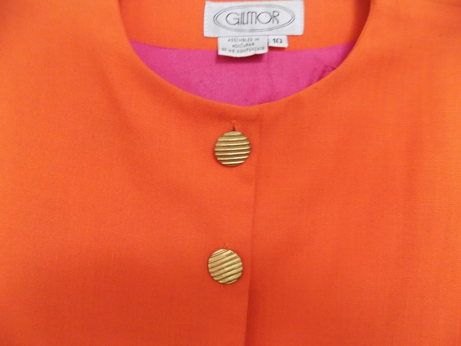 Vtg Gilmor Sz 10 Boxy Button Jacket Blazer Colorblock Bright Orange Fuchsia Pink