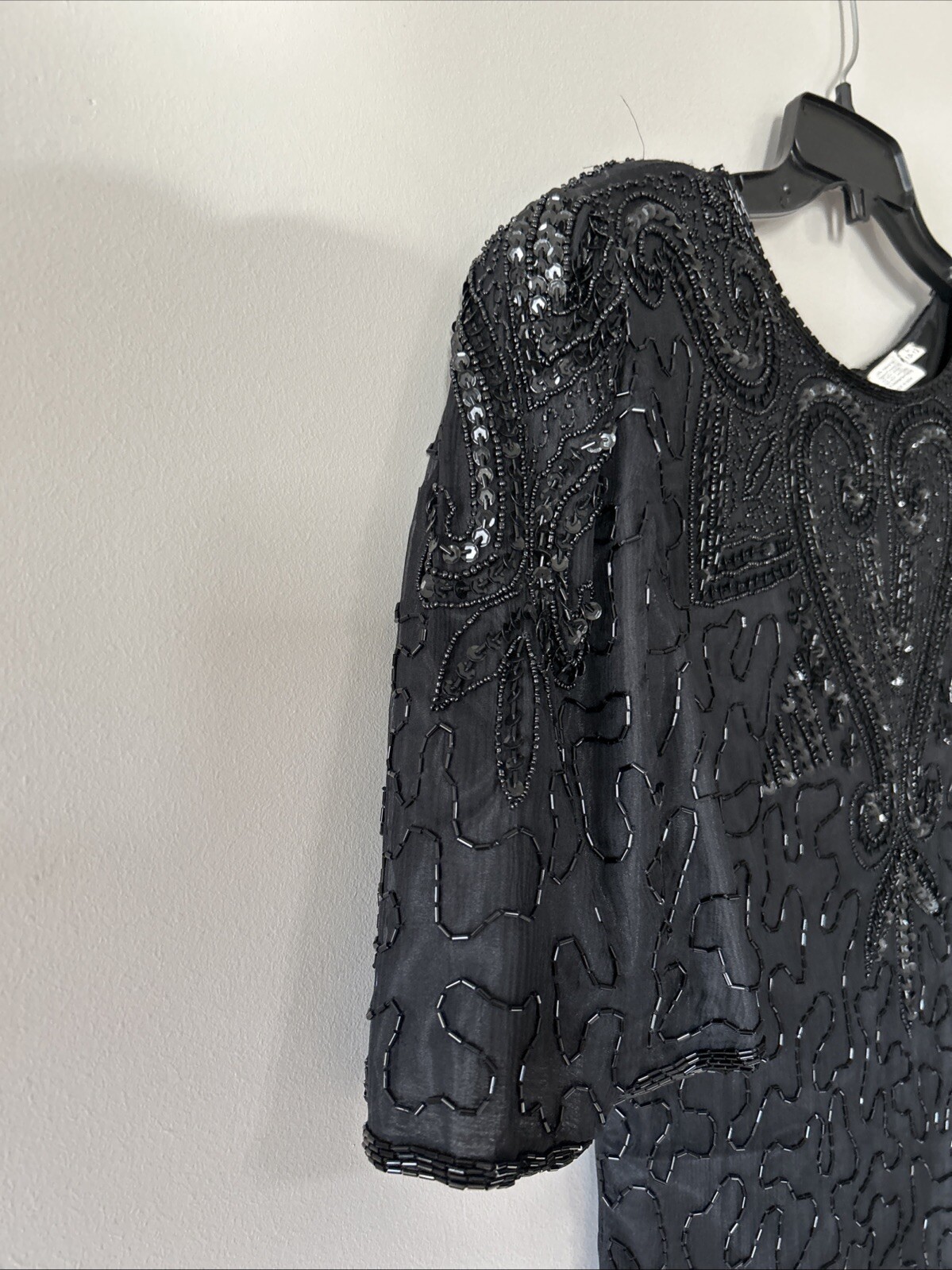 Vintage 80s SweeLo Fully Beaded Black Dress 100% Silk Size 10-12 Cocktail