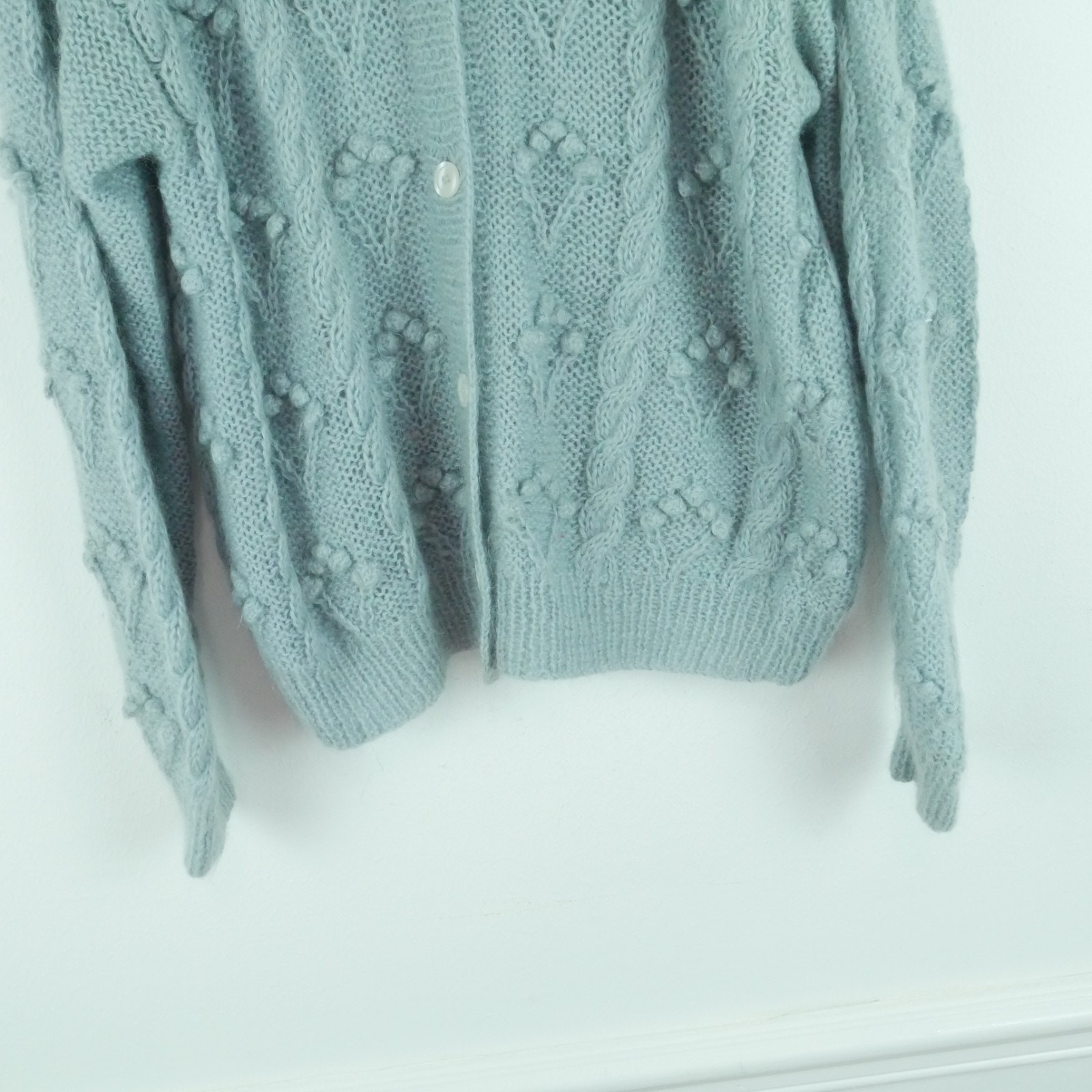 Vintage M Cardigan Mohair Blend Bobble Cottagecore 90s Pastel Blue Oversized