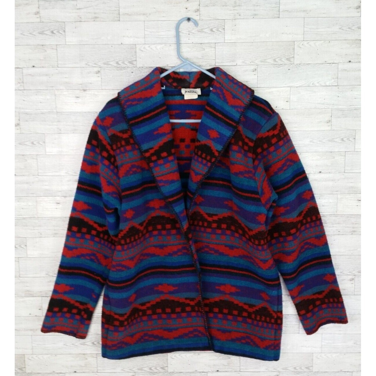 Vintage 80s Jo Hardin Red Blue Southwestern Western Aztec Jacket Coat Size 8