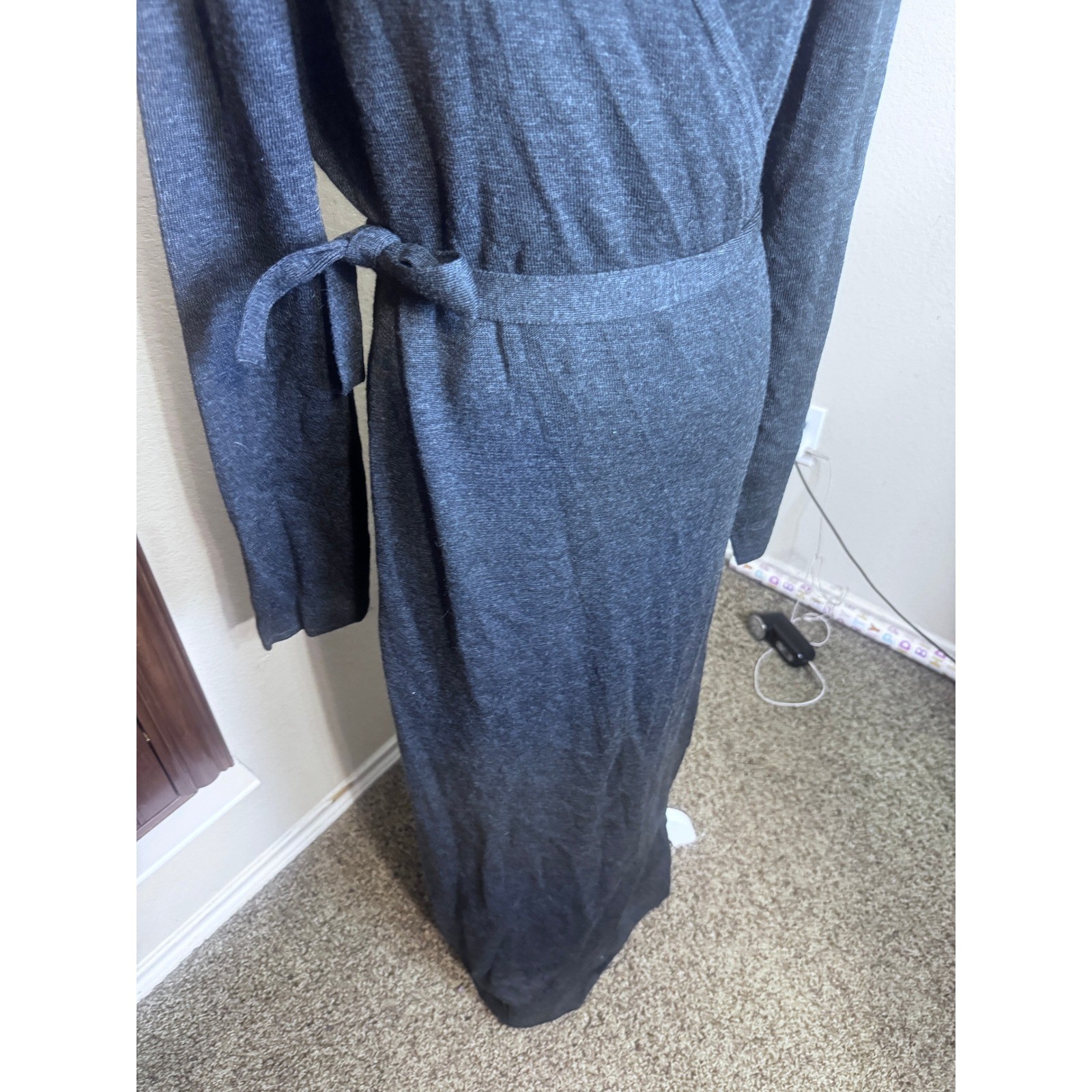 Marconi Vintage Sweater Wrap Dress XL Charcoal Gray Wool Blend Maxi Long Sleeve