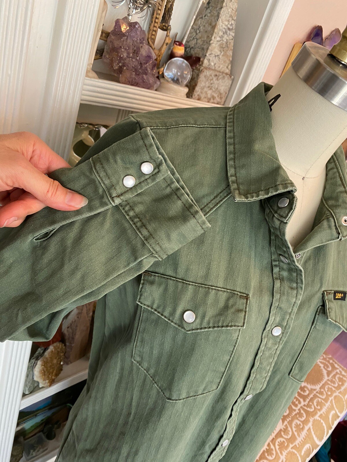 LEE Modern Vintage Western Midi Dress Sz S olive Coat Jacket Jeans