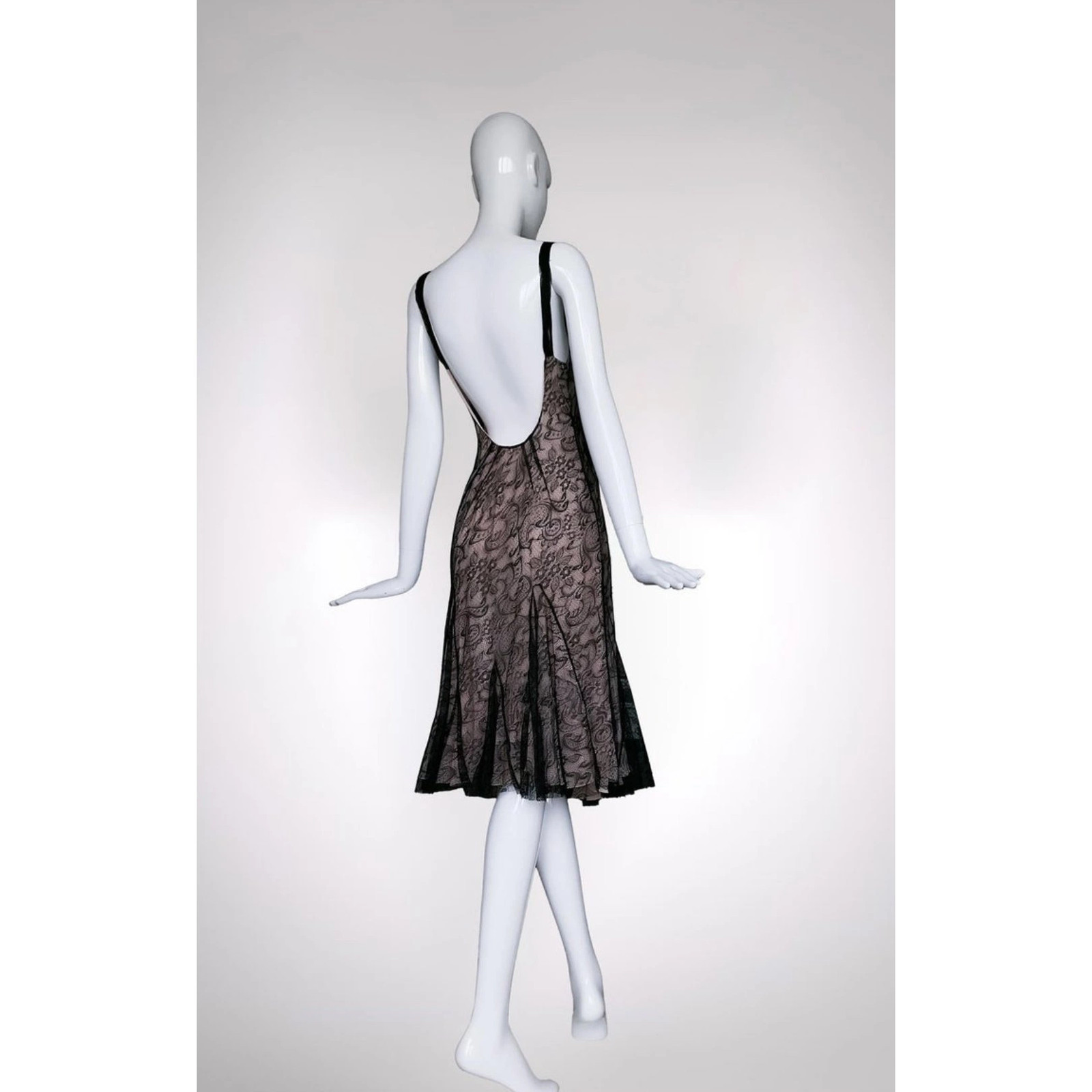John Galliano Vintage 2010 Archival Beautiful Lace Dress Powder Blush Black IT42
