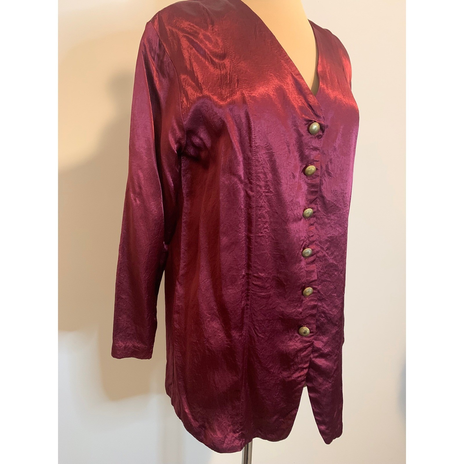Vintage 80s Sequel Burgundy Button Front Tunic Top S/M
