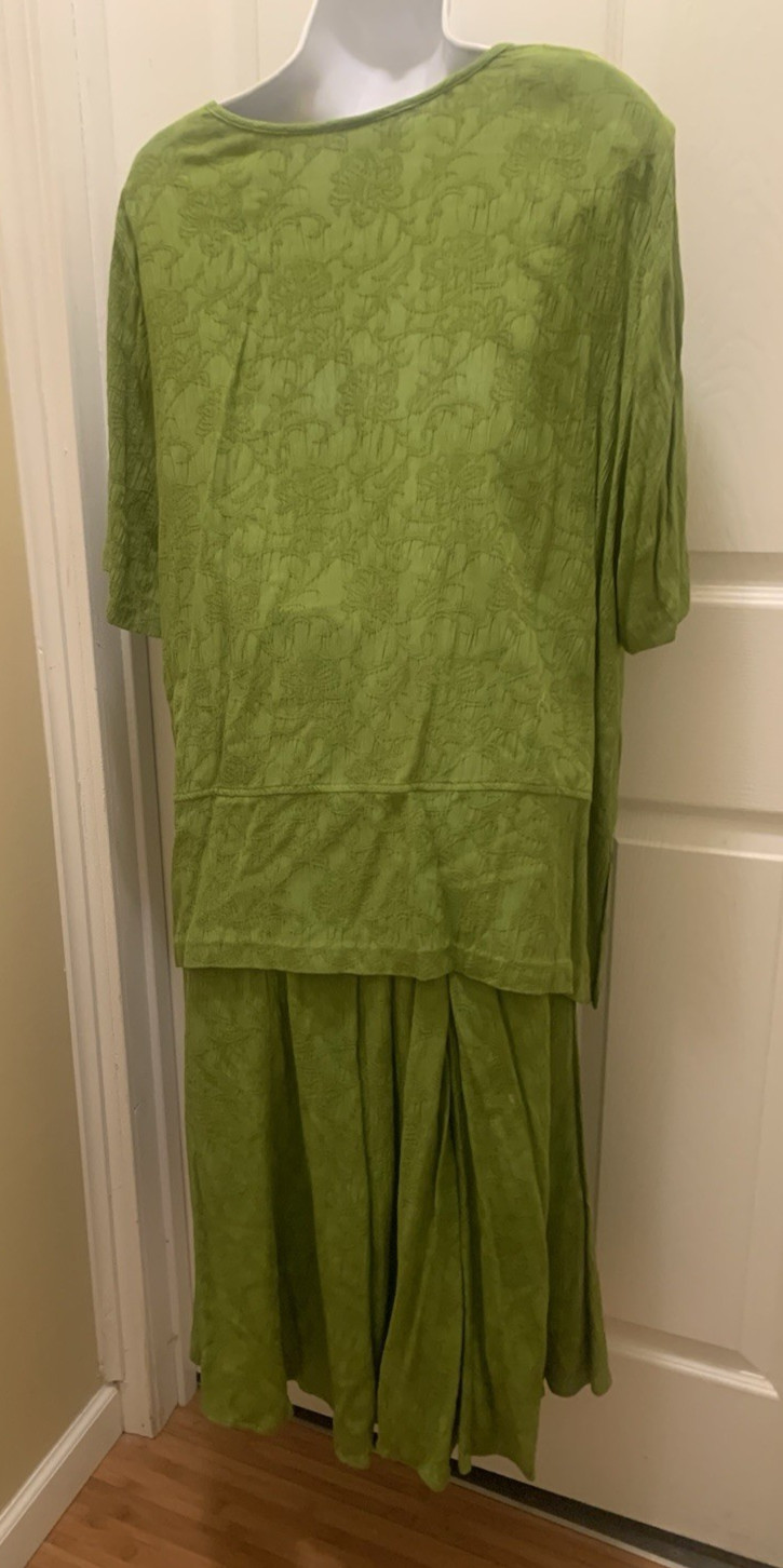 Skirt Top Outfit Set Size 16W Green Boho Earth Tone Comfort Modest Travel Work