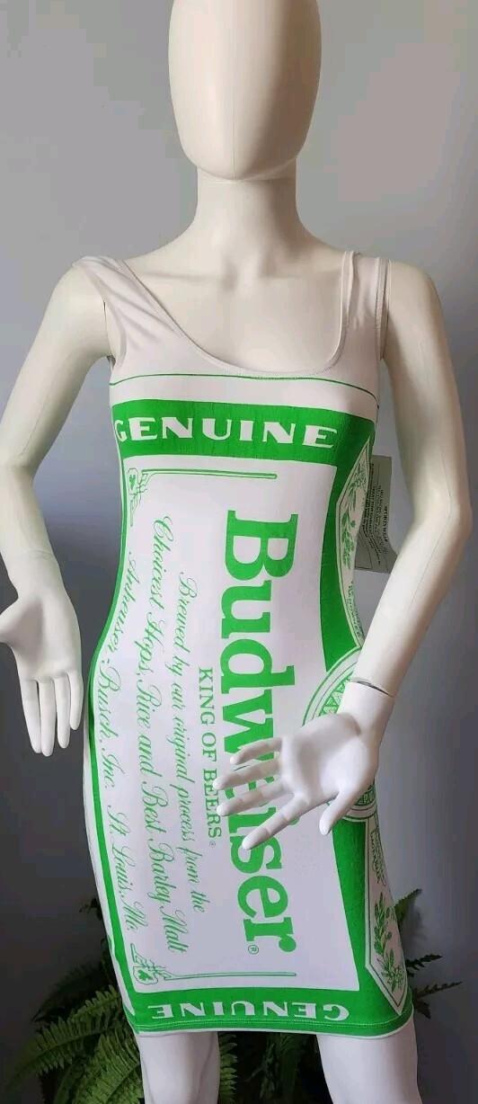 Rare Budweiser VTG Carabella Collections green & White Sleeveless Dress size 9