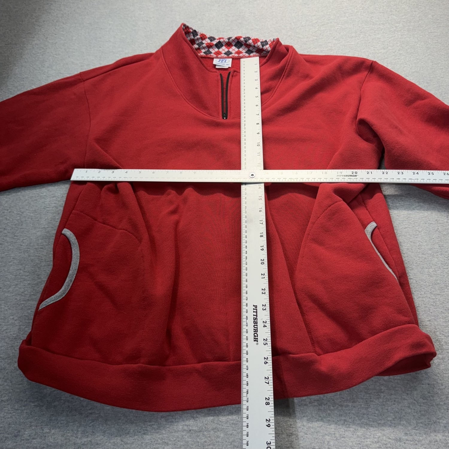 PFI Mens Red Pullover Sweater Plaid Collar XL