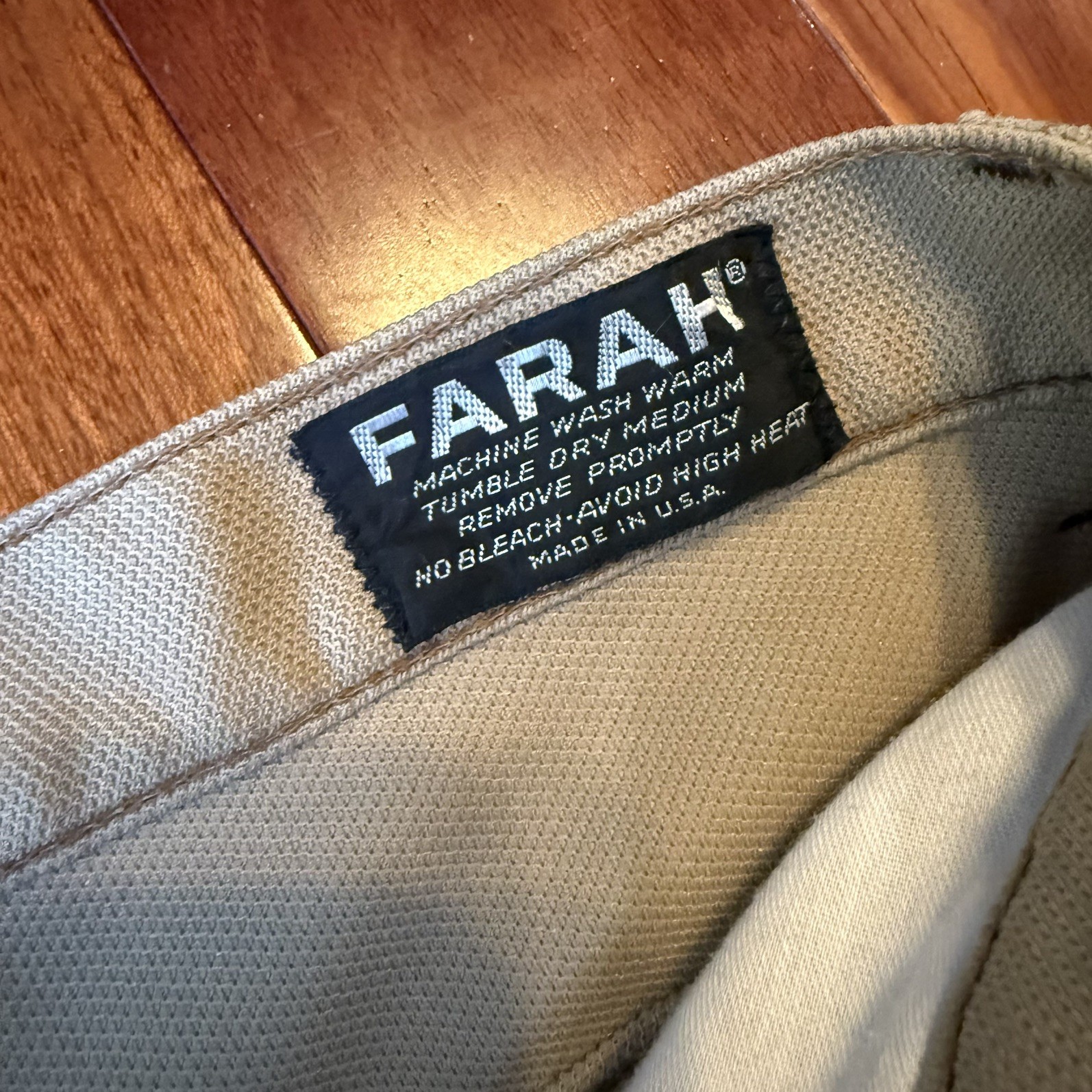 Vintage 70s Farah Flared Bell Bottom Polyester Dress Pants Beige 26×30