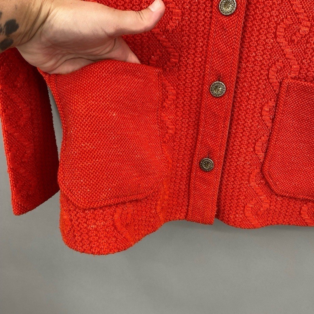 Vintage 60s Cable Knit Orange Cardigan Womens Medium Large Button Regent Street