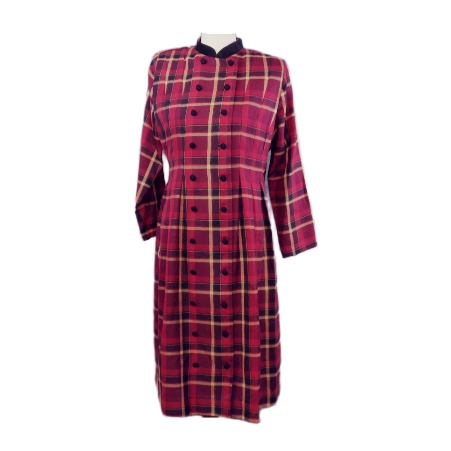 VTG Halmode Petites Red Plaid Double Breasted Long Sleeve Dress 6P