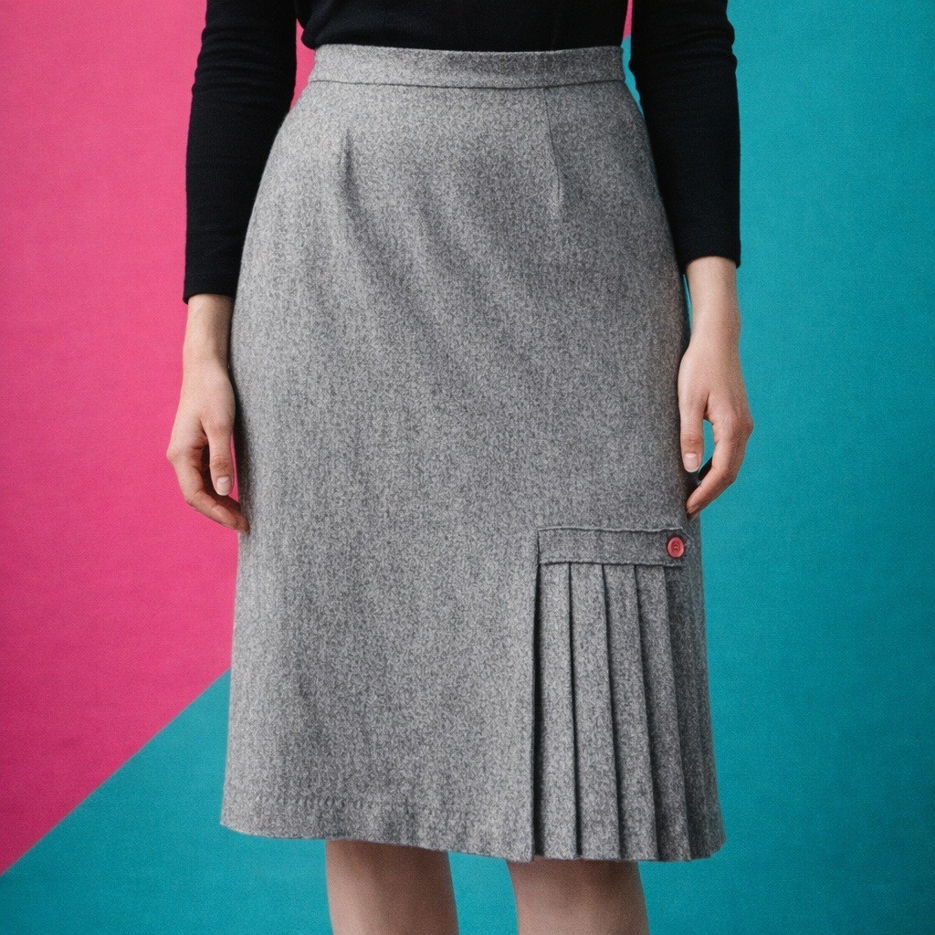 CE Stanton Vintage Wool Skirt | Sz 8 / 26″ W | 1980s Gray Pleated Academia Midi