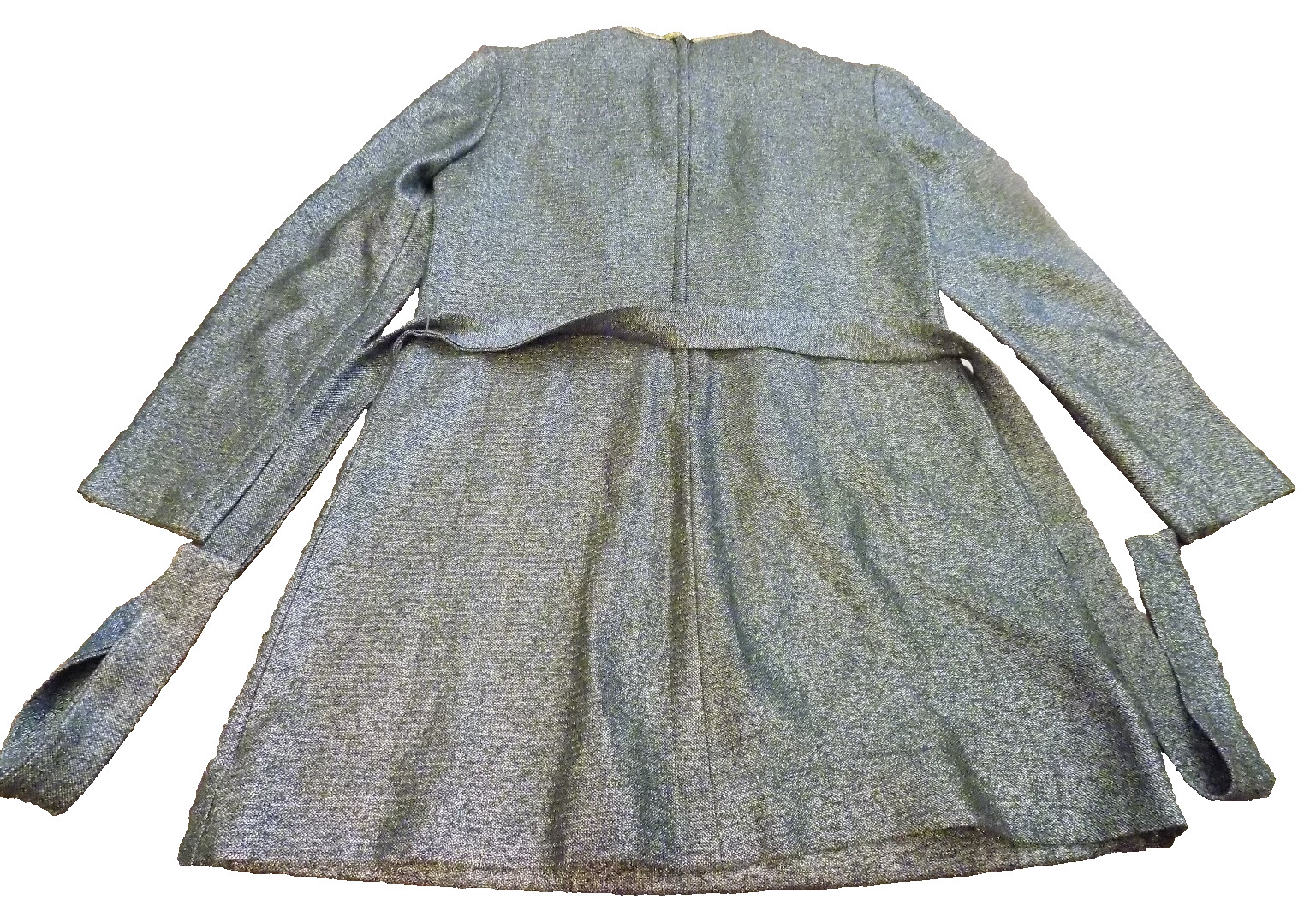 Vtg FAB Shimmer Silver Lame Dress J Harlan Mod Mini Tie Belt Gold Lace Trim Sz S
