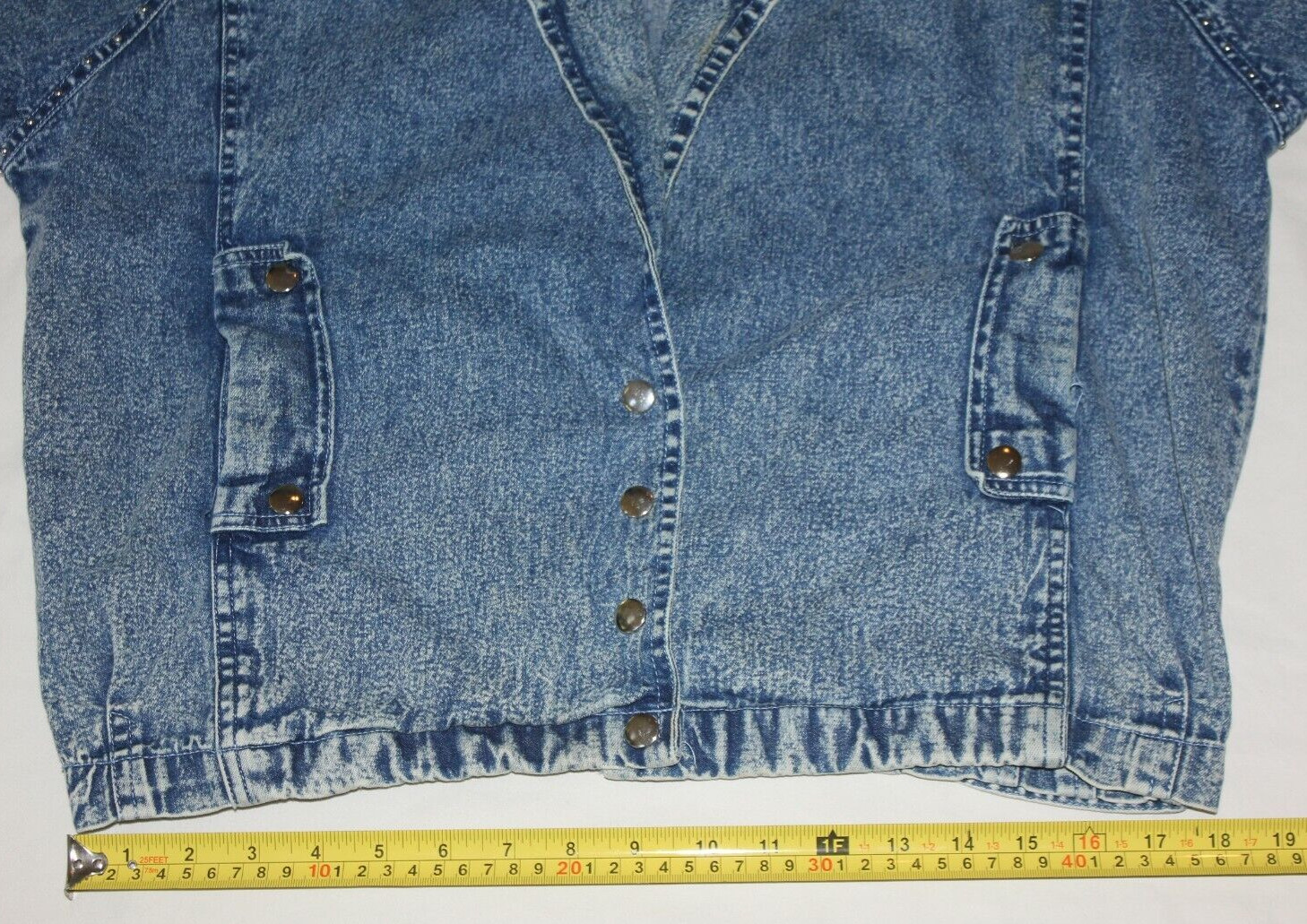Vintage Denim 1980s Studded ladies M Jean Jacket floral bedazzle blue 90s floral