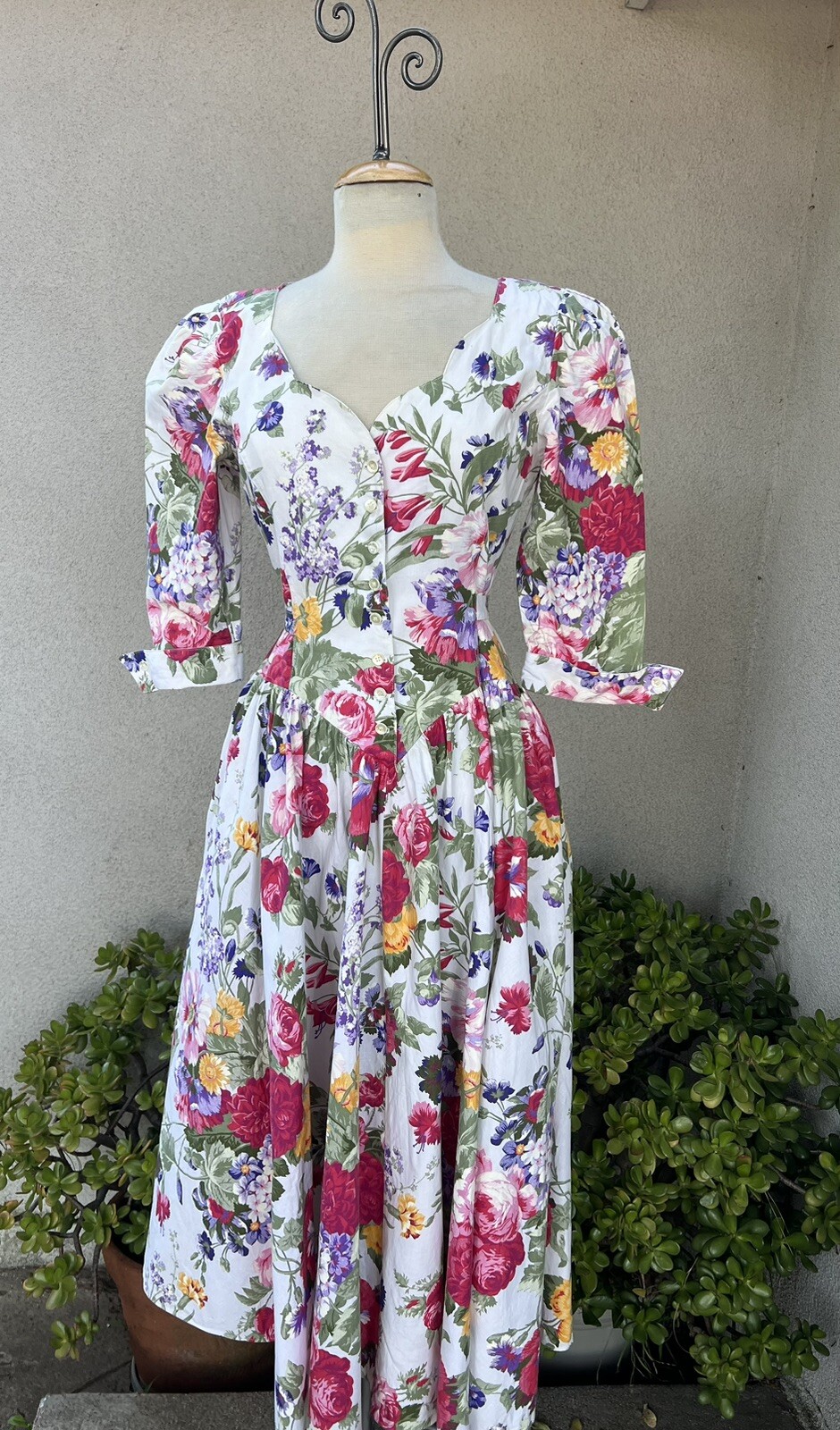 Vintage Dress 80s boho floral cotton midi Sz 8 small by Expo USA
