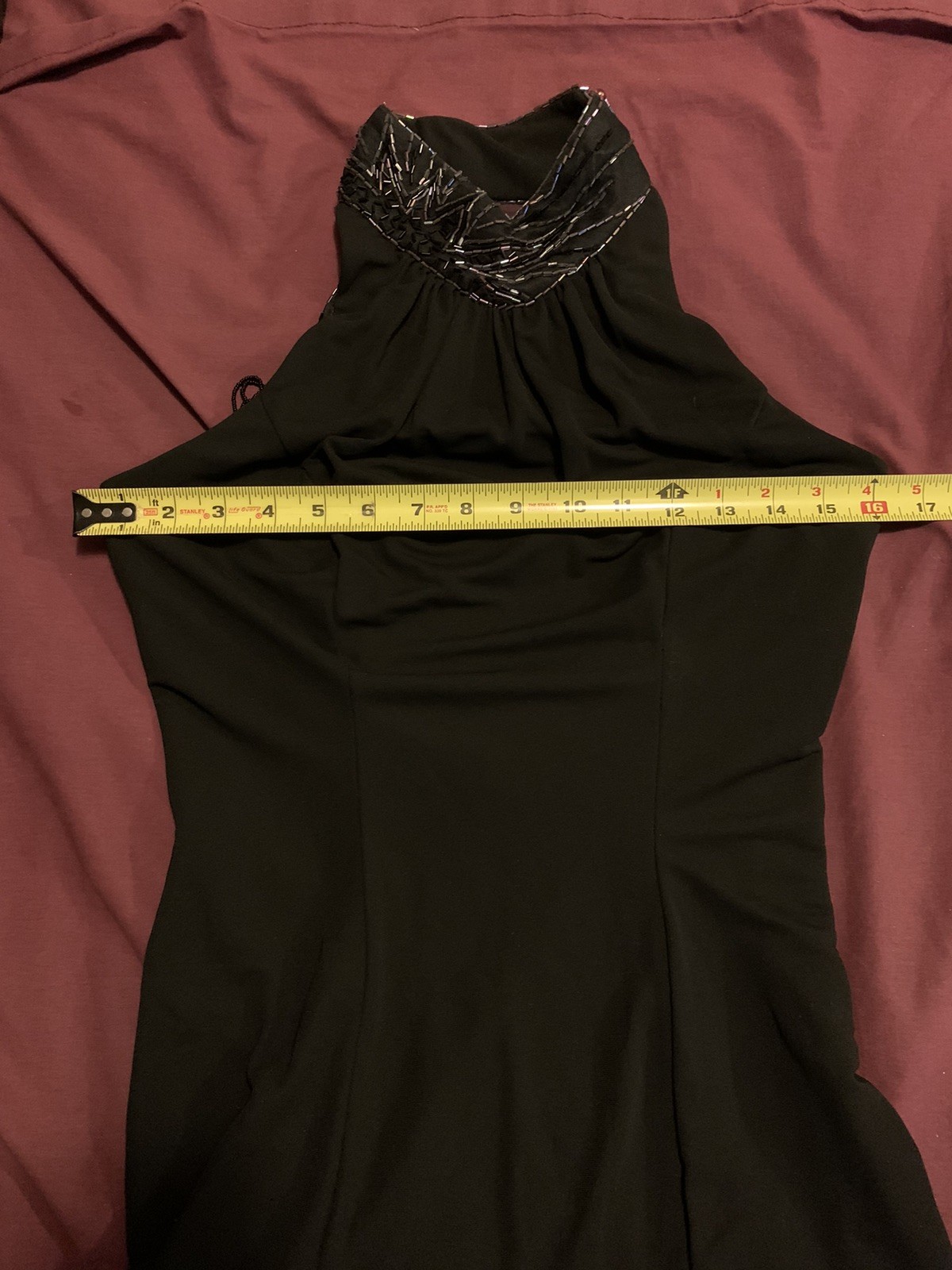 💥VGT 1980s Casadei Halter Beaded Sleeveless Cocktail Dress Black Pencil Dress