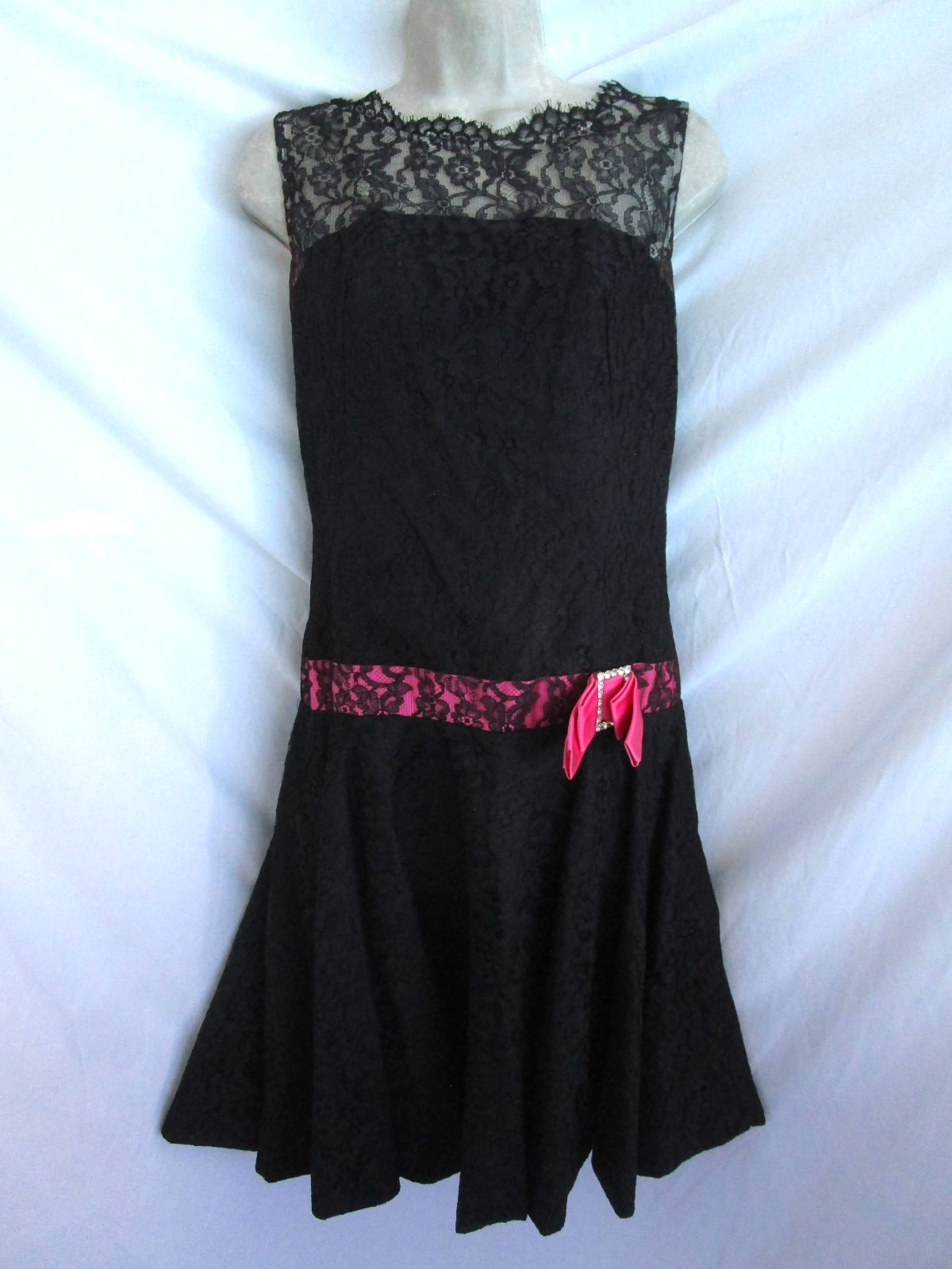 Vtg 60s Another Ann Barry Jr. Black Lace Drop Waist Mod Flapper Party Dress TLC
