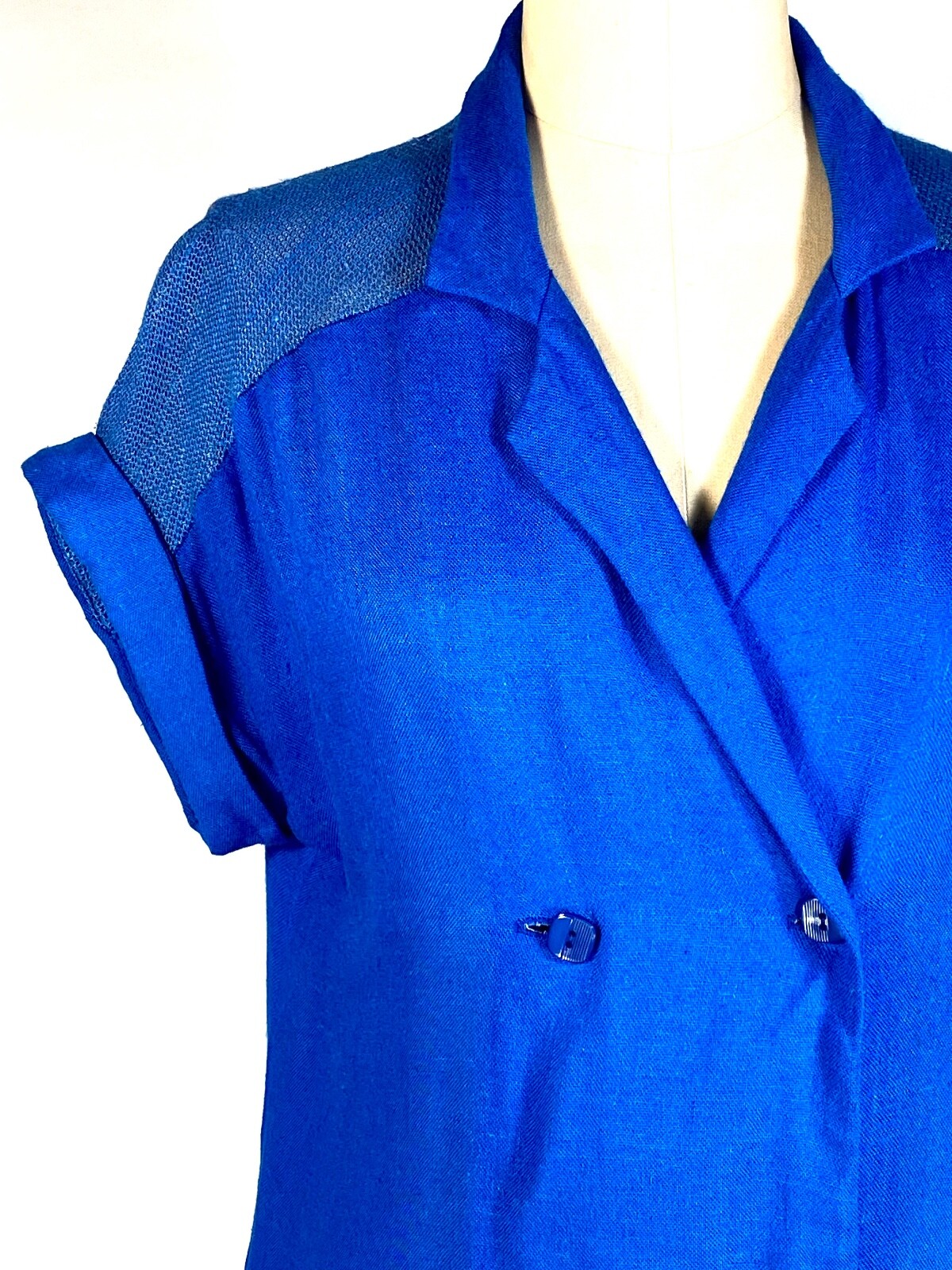 Vintage 1980’s- 90’s COBALT blue lightweight rayon/flax blend dress by Chenelli