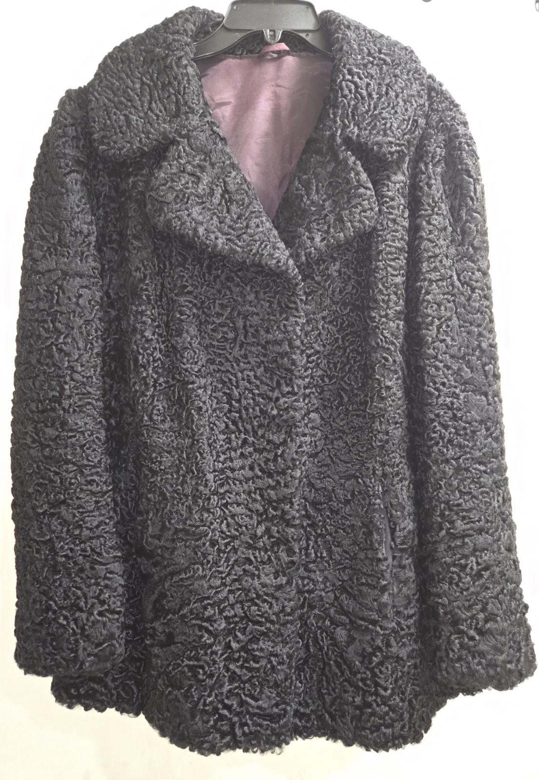RARE Vintage Women’s Ukhara Karakul USSR Black Persian Lamb Fur Coat Small