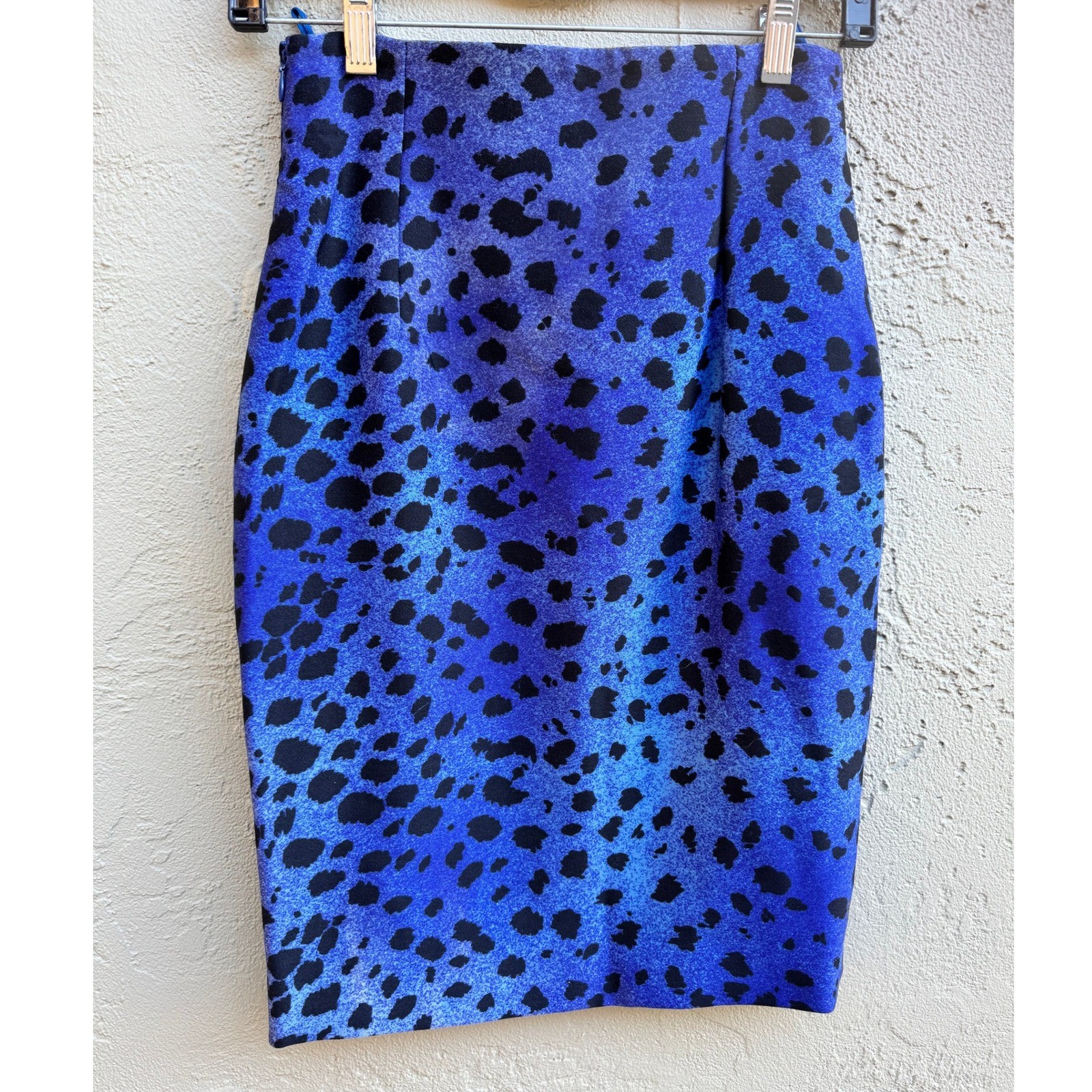 Vintage Gianni Versace Couture Blue Leopard Pencil Skirt Sz 4 Glam Office Retro