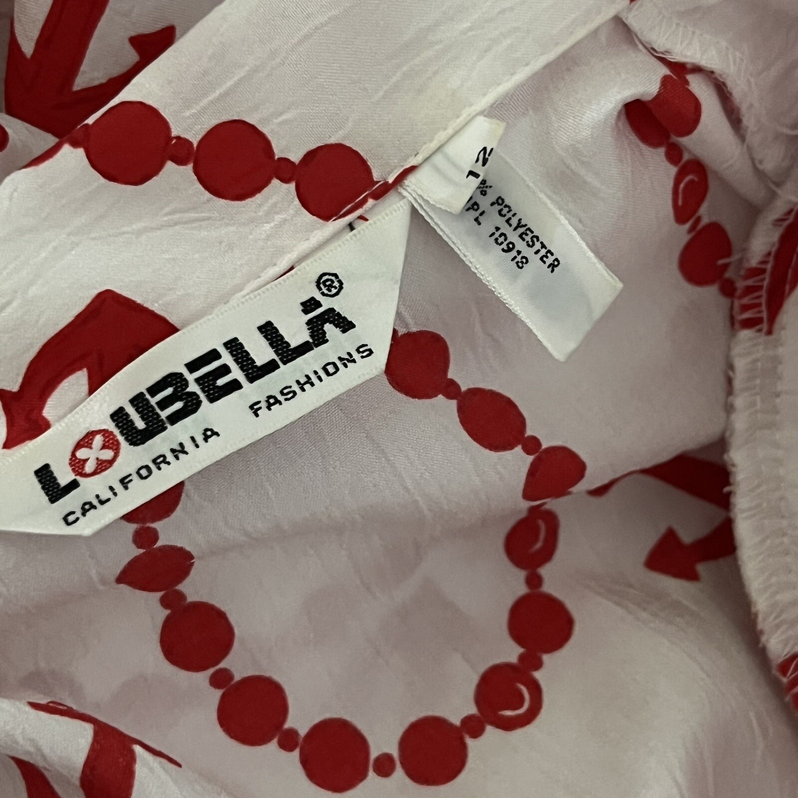 Vintage Loubella California Red White Anchor Sportswear Top Costal Size 12