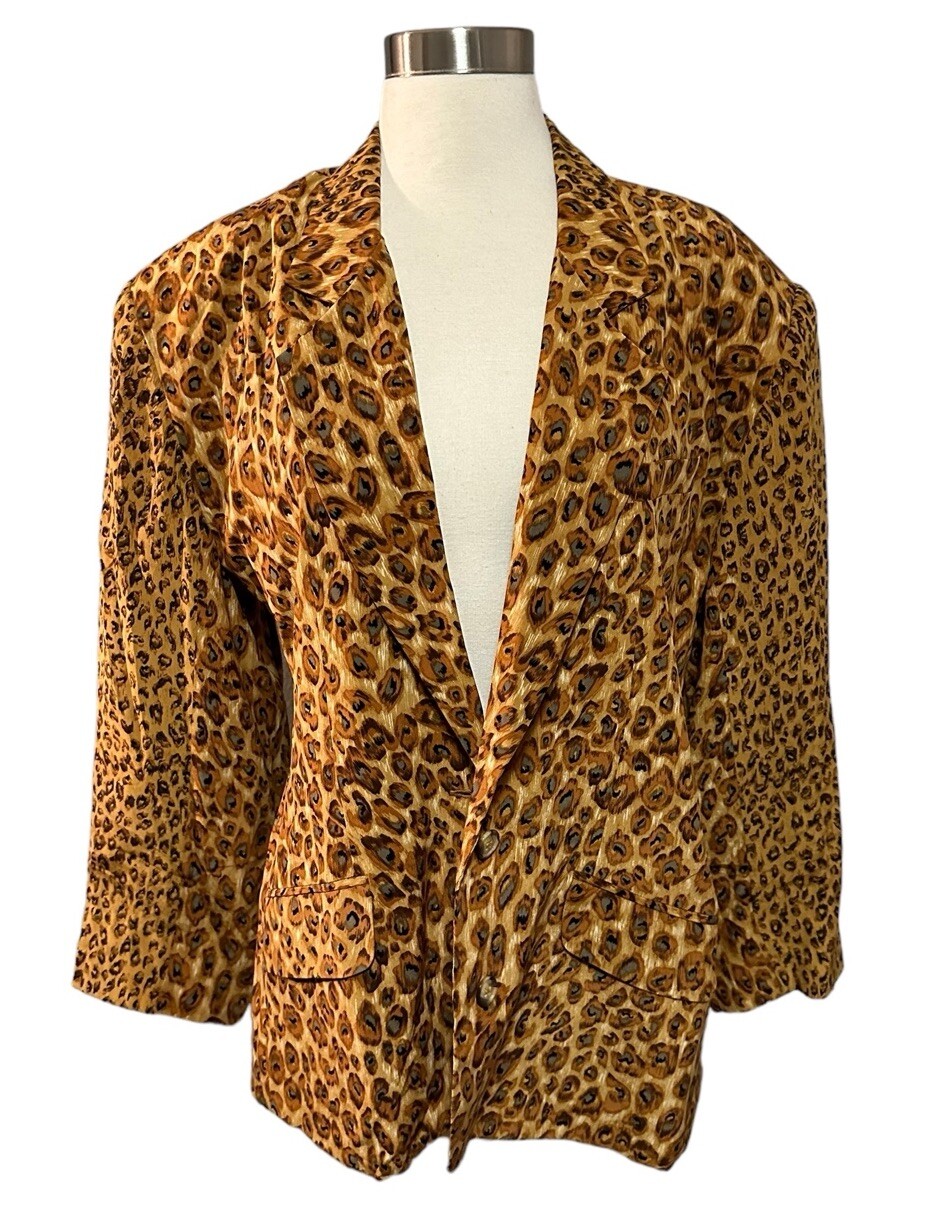 Vintage 1980’s Animal Print 100% Silk Jacket Blazer Classic Investment Clothing