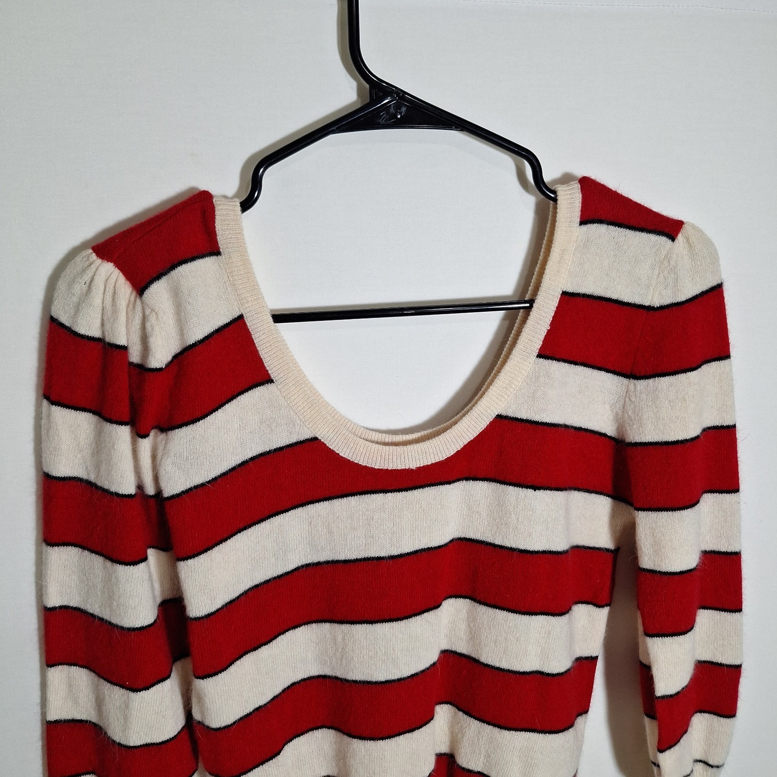 VTG Casual Corner Angora Lambswool Striped Sweater NWT Deadstock Crop Scoop M