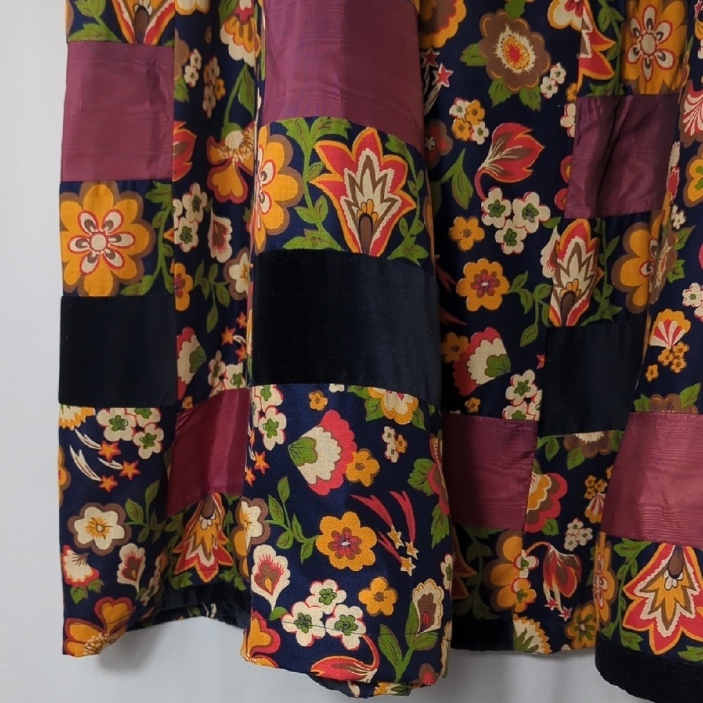 Vintage 70s Velvet Patchwork Wrap Maxi Skirt Bohemian Hippie Florals Festival