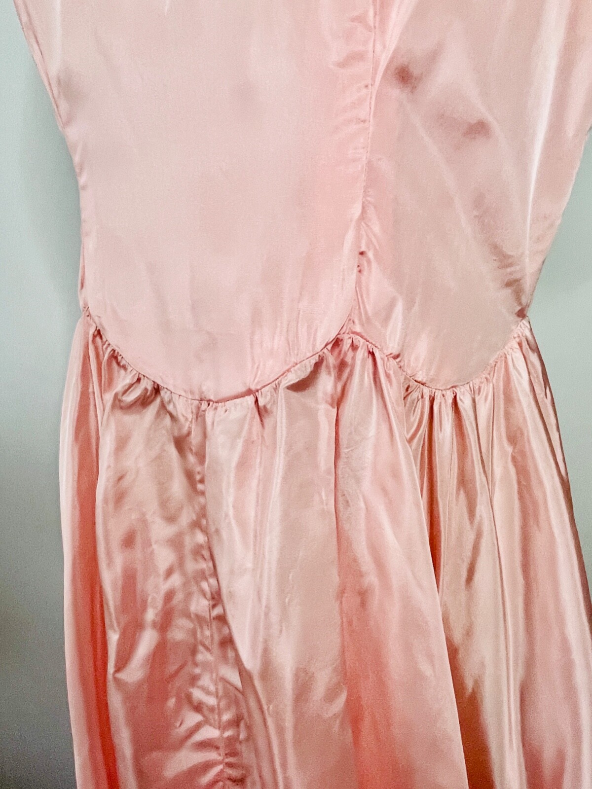 VTG 40’S-50’S PINK SATIN & TULLE UPPER BUTTON BACK PARTY MAXI DRESS GOWN*S/M