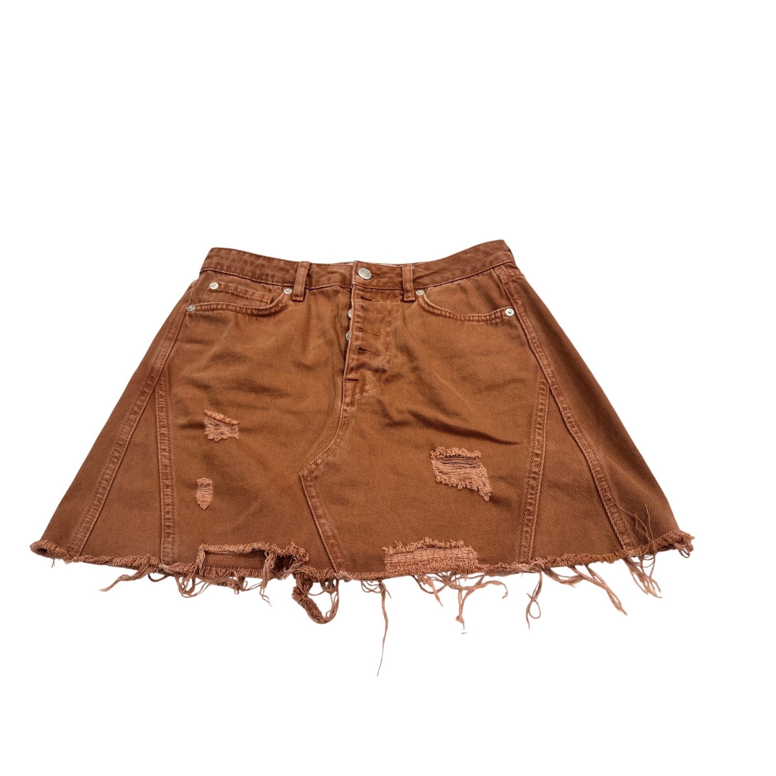 FREE PEOPLE We The Free Y2K Denim Distressed Raw Hem Mini Skirt Size 27