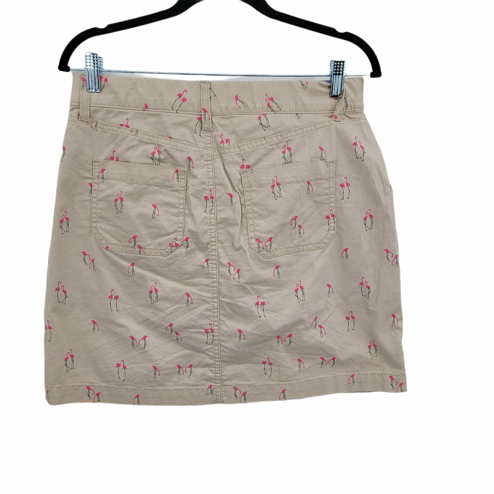 Vintage 90’s Skort 6 Tan Novelty Flamingo Print Skirt A-line Mini Stretch Cotton