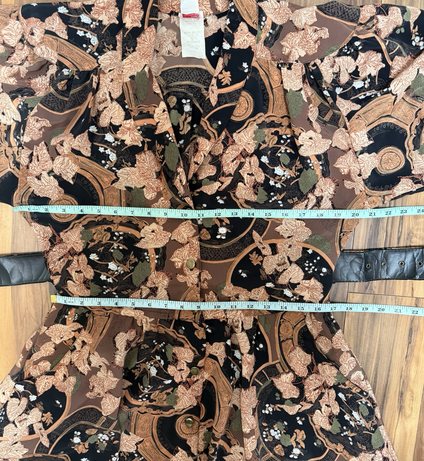 Vintage 80s Does 50s Shirt Dress George Originals POCKETS Bold Floral Black 12