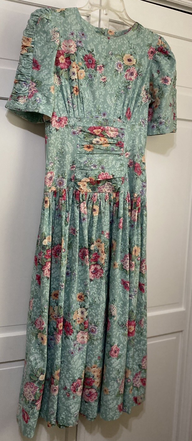 Vtg 90s Misty Lane Pastel Green Rose Garden Party Dress Cottagecore Size 5/6