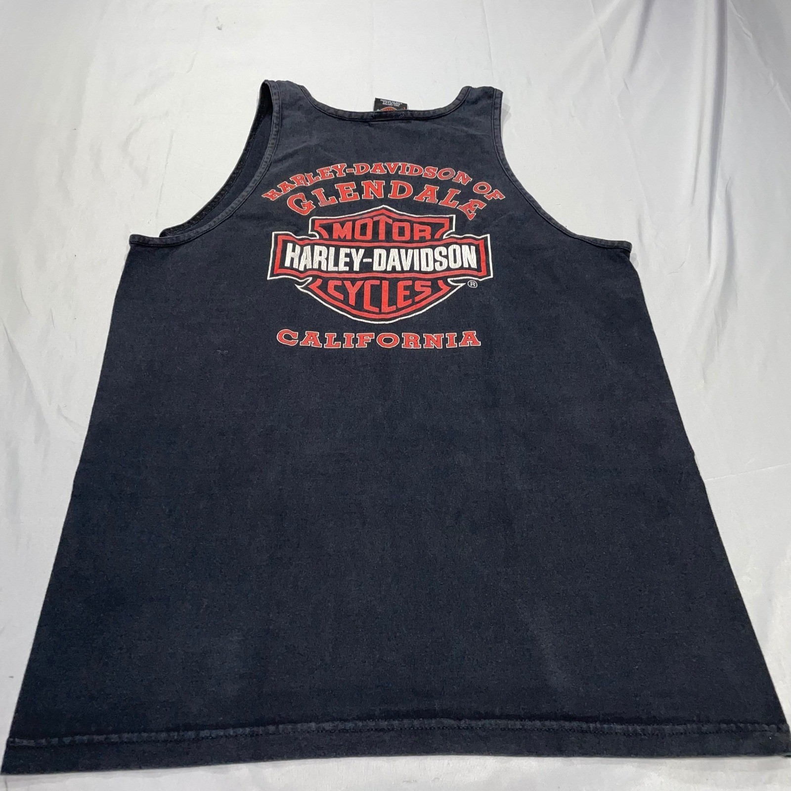 Vintage 2003 Harley Davidson Glendale CA Tank Top Black Large Made in USA Flames
